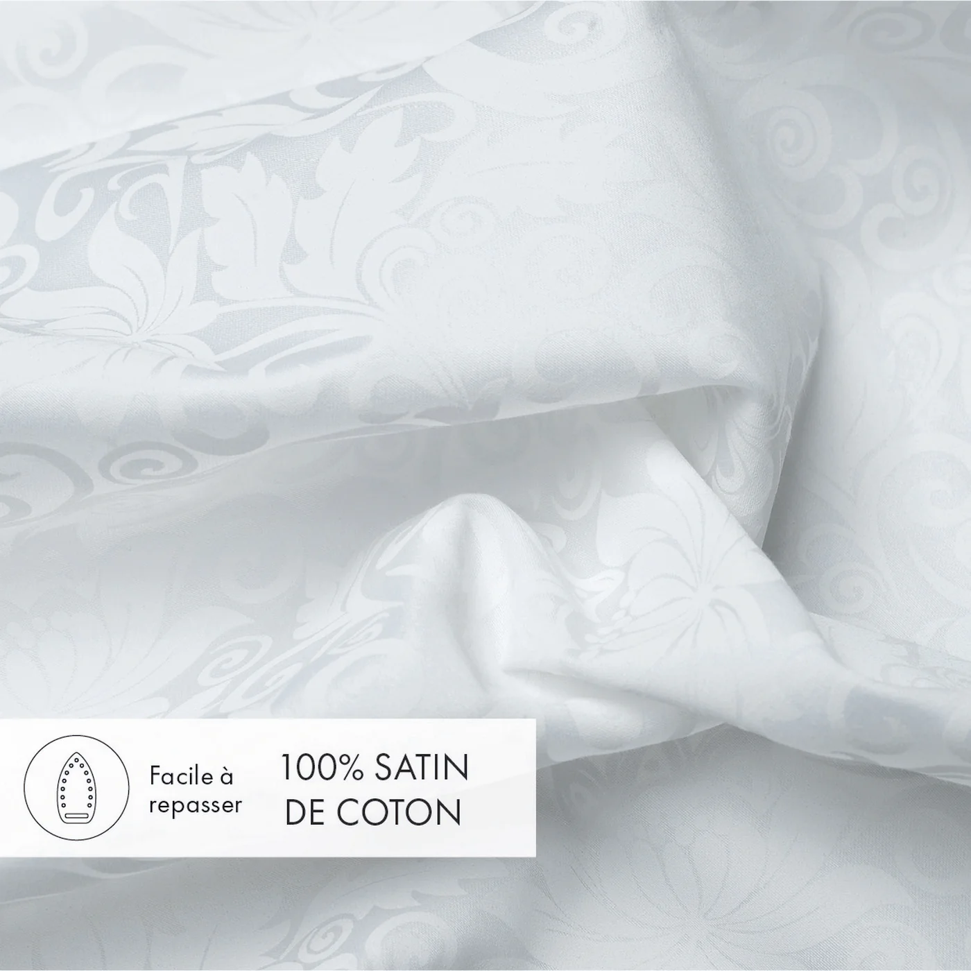 Taie De Traversin Jacquard Imprimé Satin De Coton - Blanc - Fleur Enchantée - Image 3