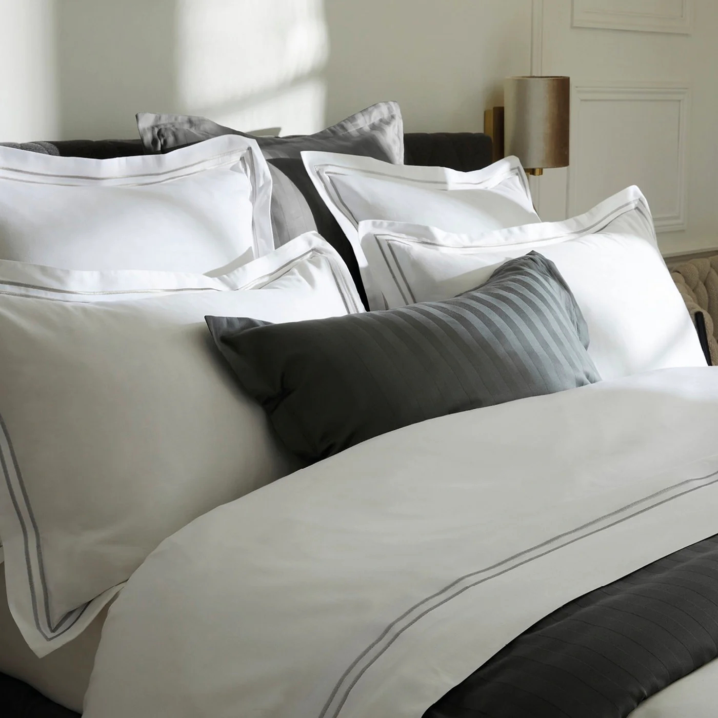 Taie De Traversin Satin De Coton - Gris / Blanc - Nice - Image 2