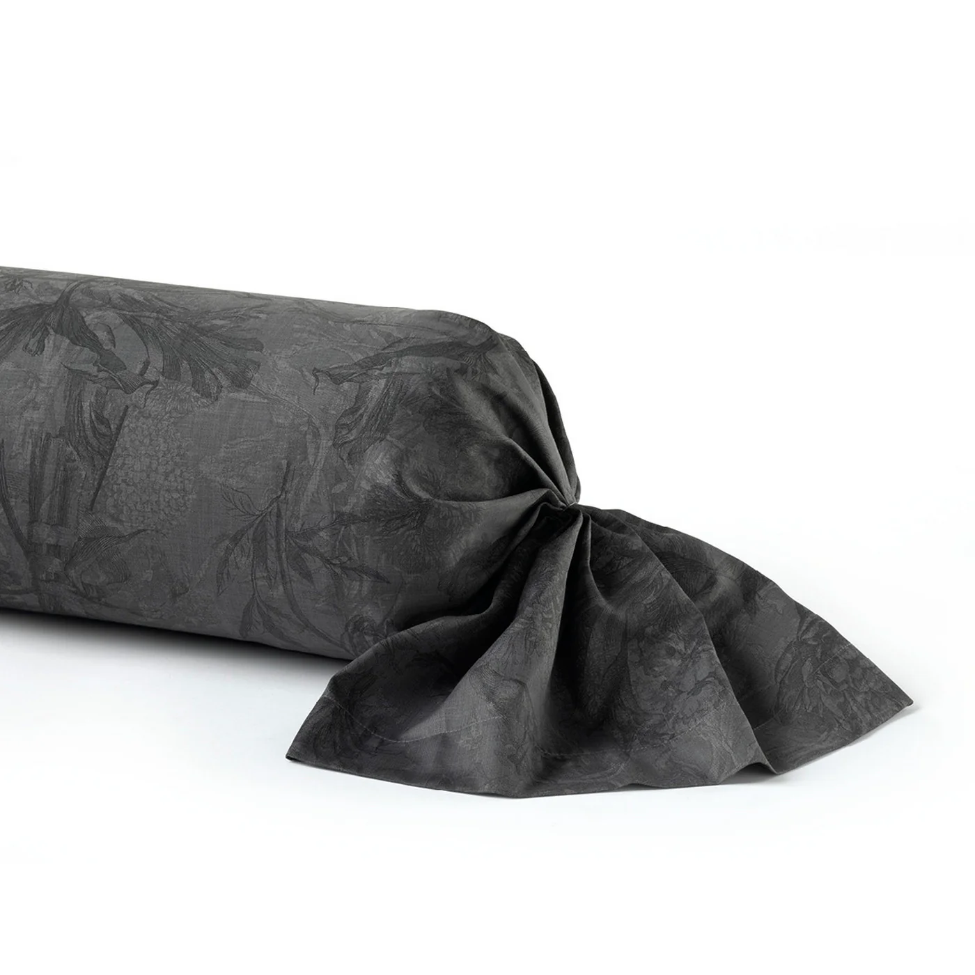 Taie De Traversin Satin De Coton - Gris Foncé - Toile Fleurie - Image 5