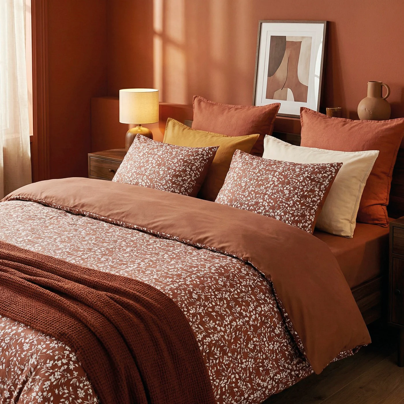 Taie De Traversin Satin De Coton - Terracotta - Floréal - Image 2