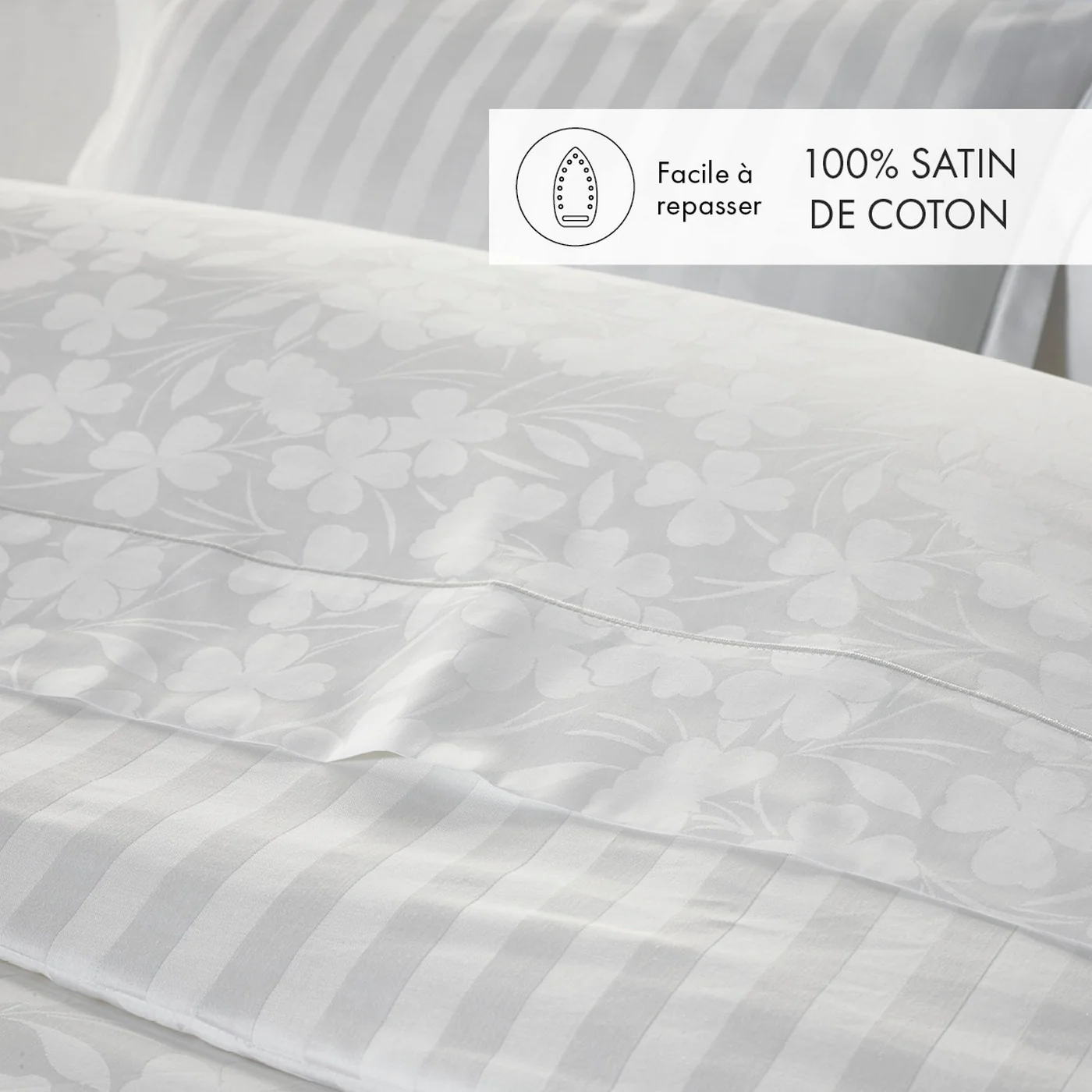Taie De Traversin Satin De Coton Tissé Jacquard - Blanc - Petit Chêne - Image 2