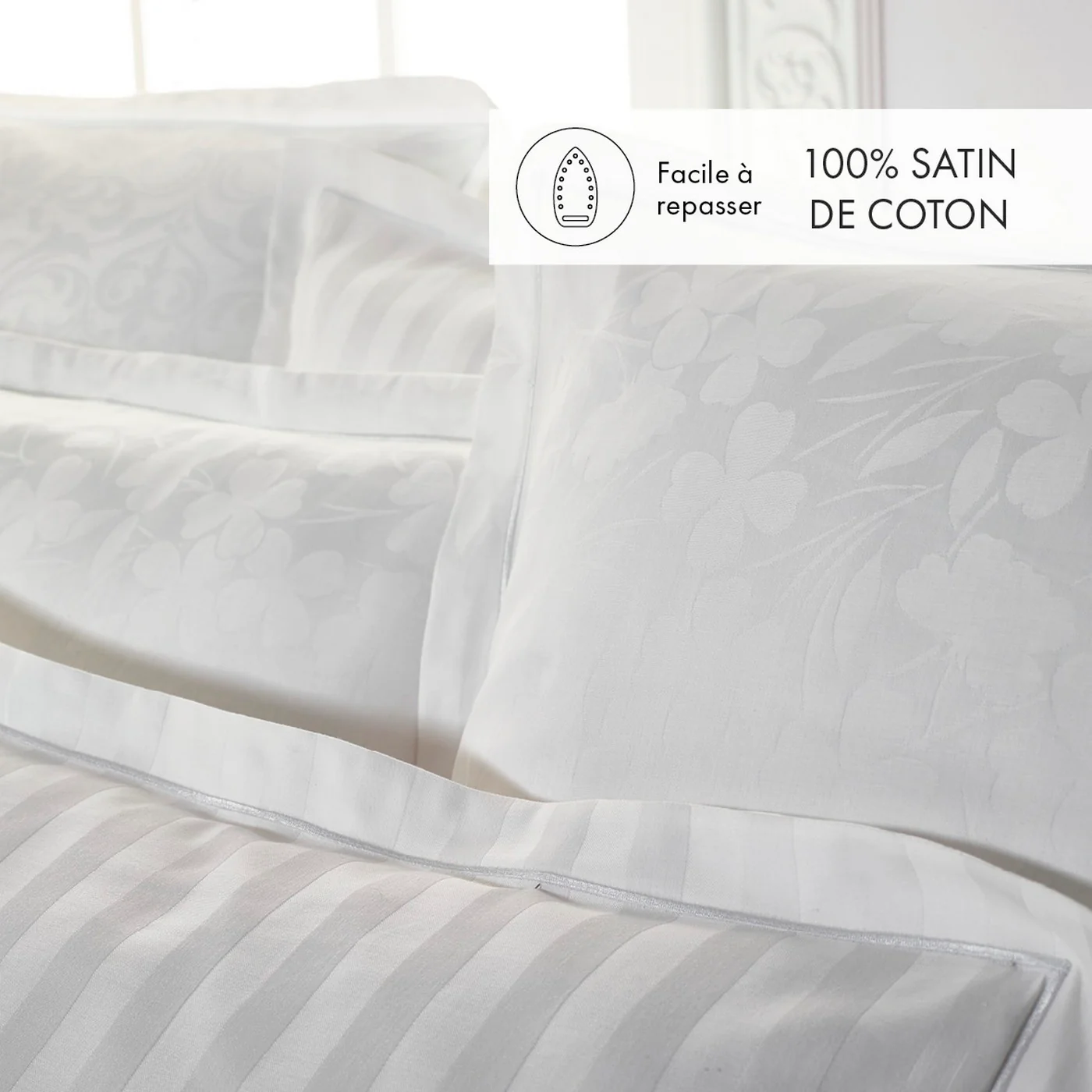 Taie D'Oreiller Satin De Coton Tissé Jacquard - Blanc - Petit Chêne - Image 4
