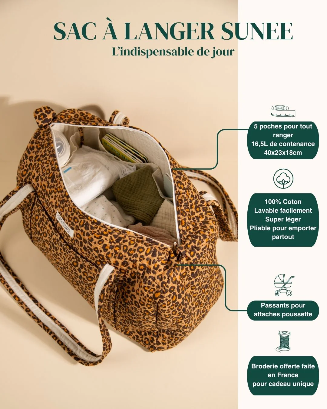 Sac À Langer Ou De Journée Sunee - New Leopard - Image 3