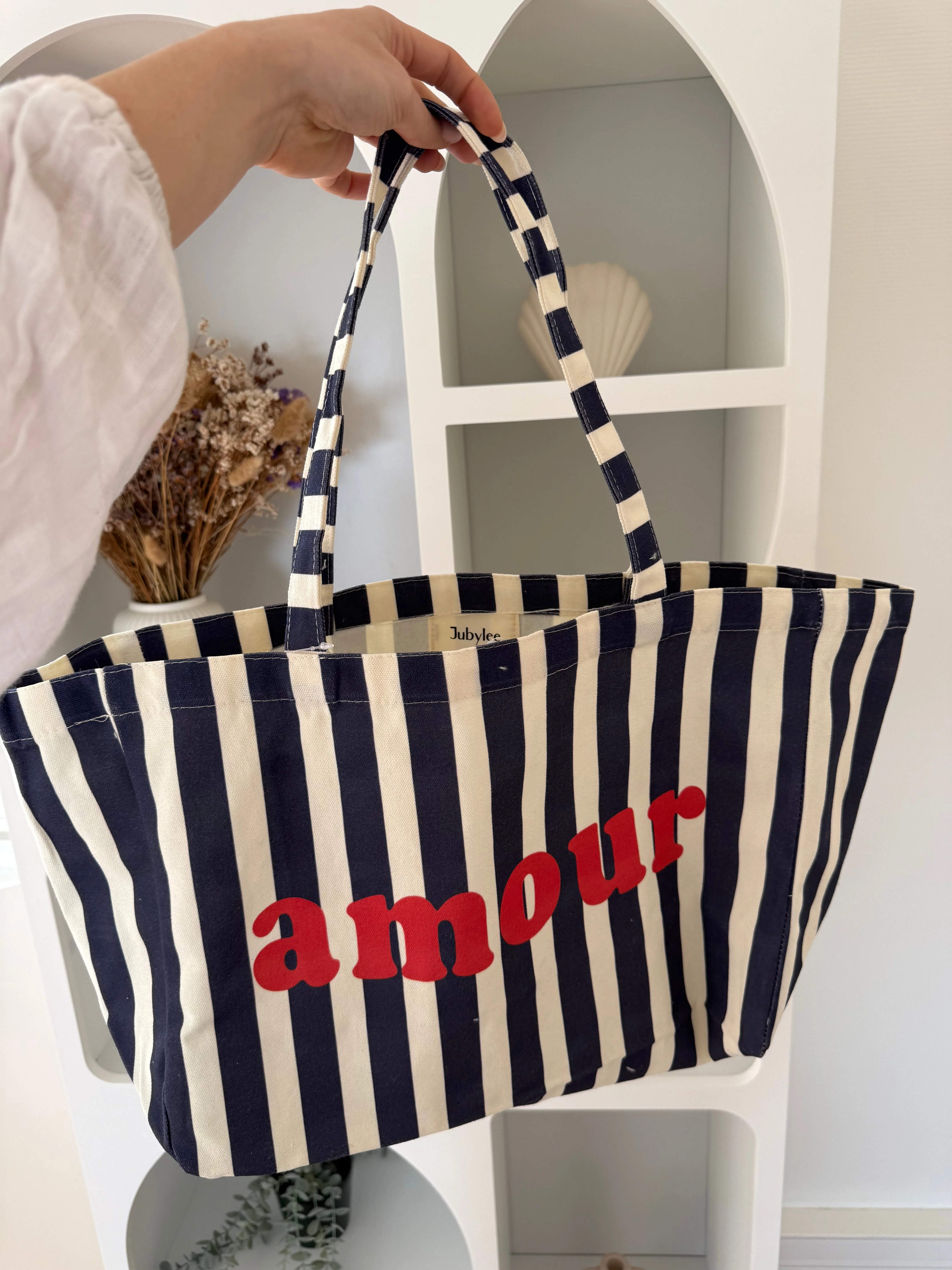 Sac Cabas Amour Rayé Bleu Et Rouge - Image 2