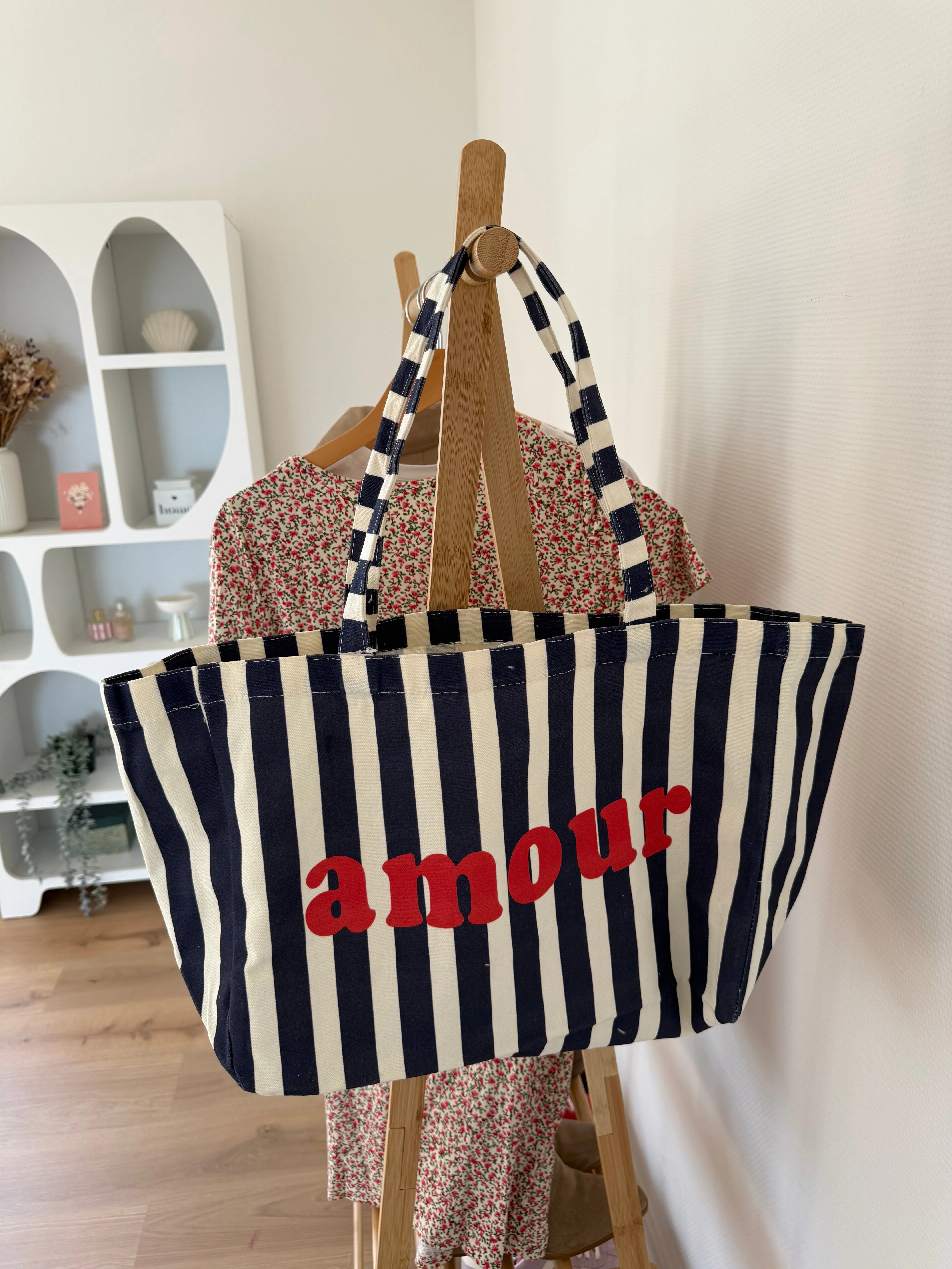 Sac Cabas Amour Rayé Bleu Et Rouge - Image 3
