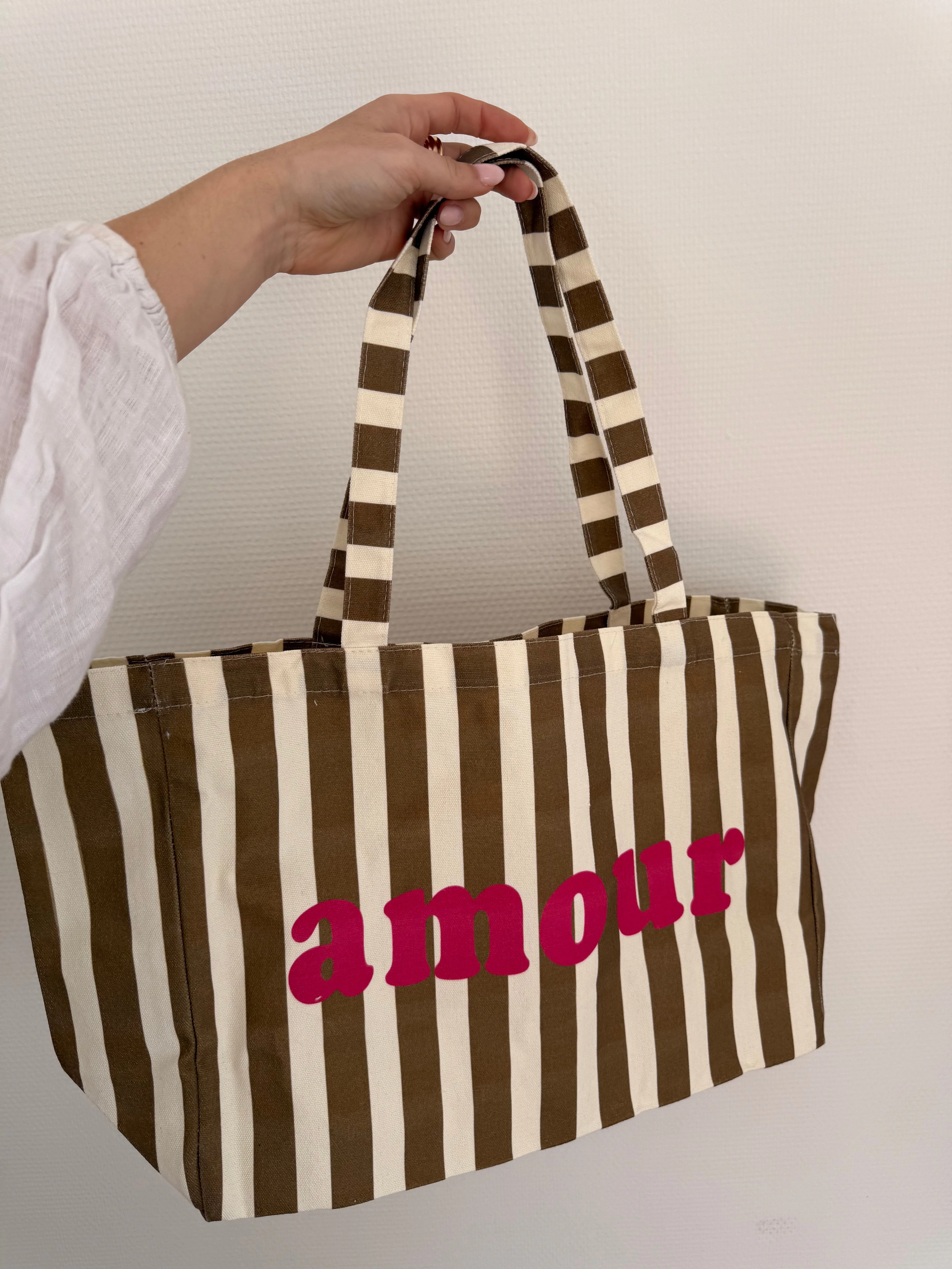 Sac Cabas Amour Rayé Camel - Image 2