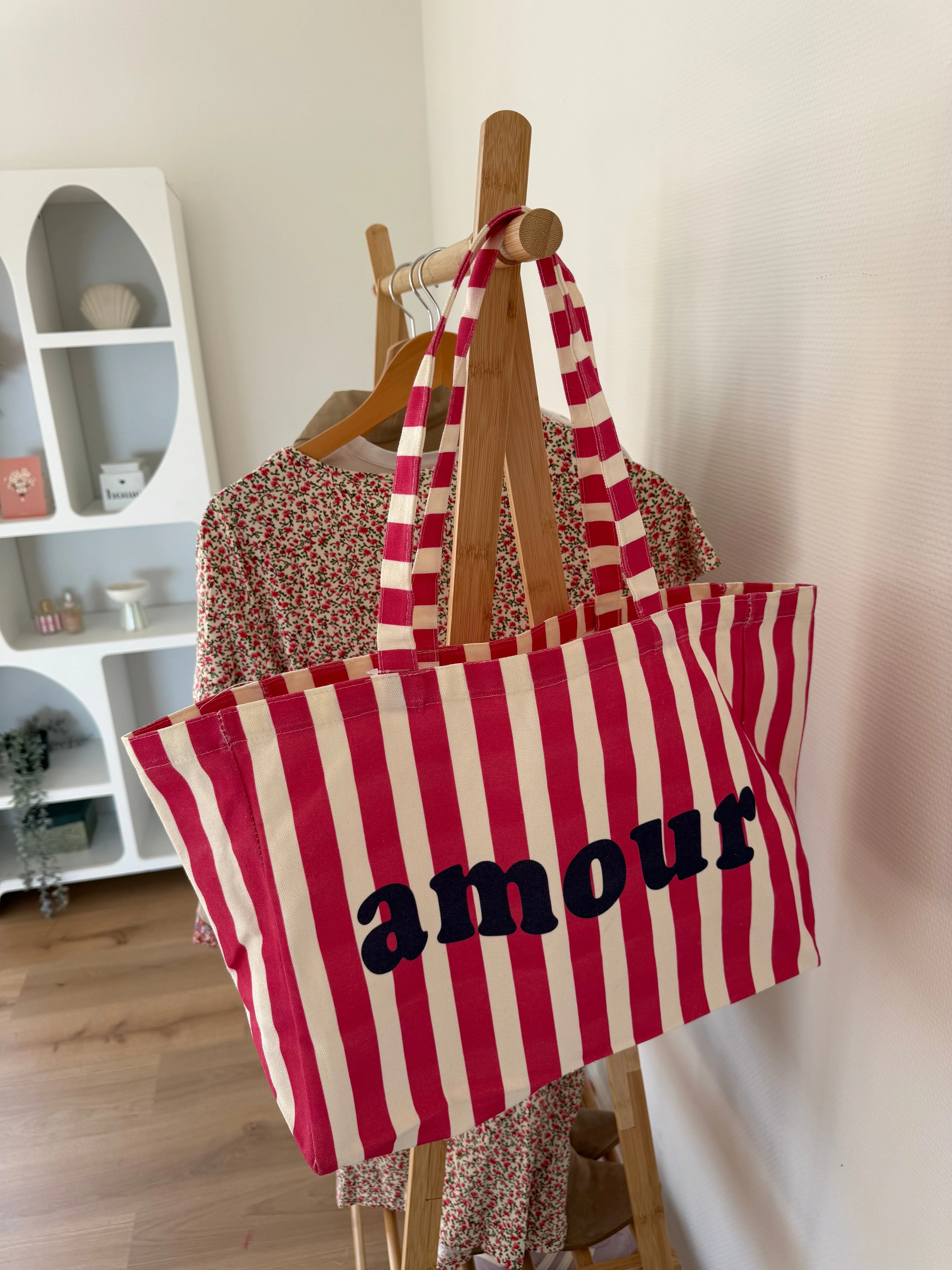 Sac Cabas Amour Rayé Fushia - Image 2
