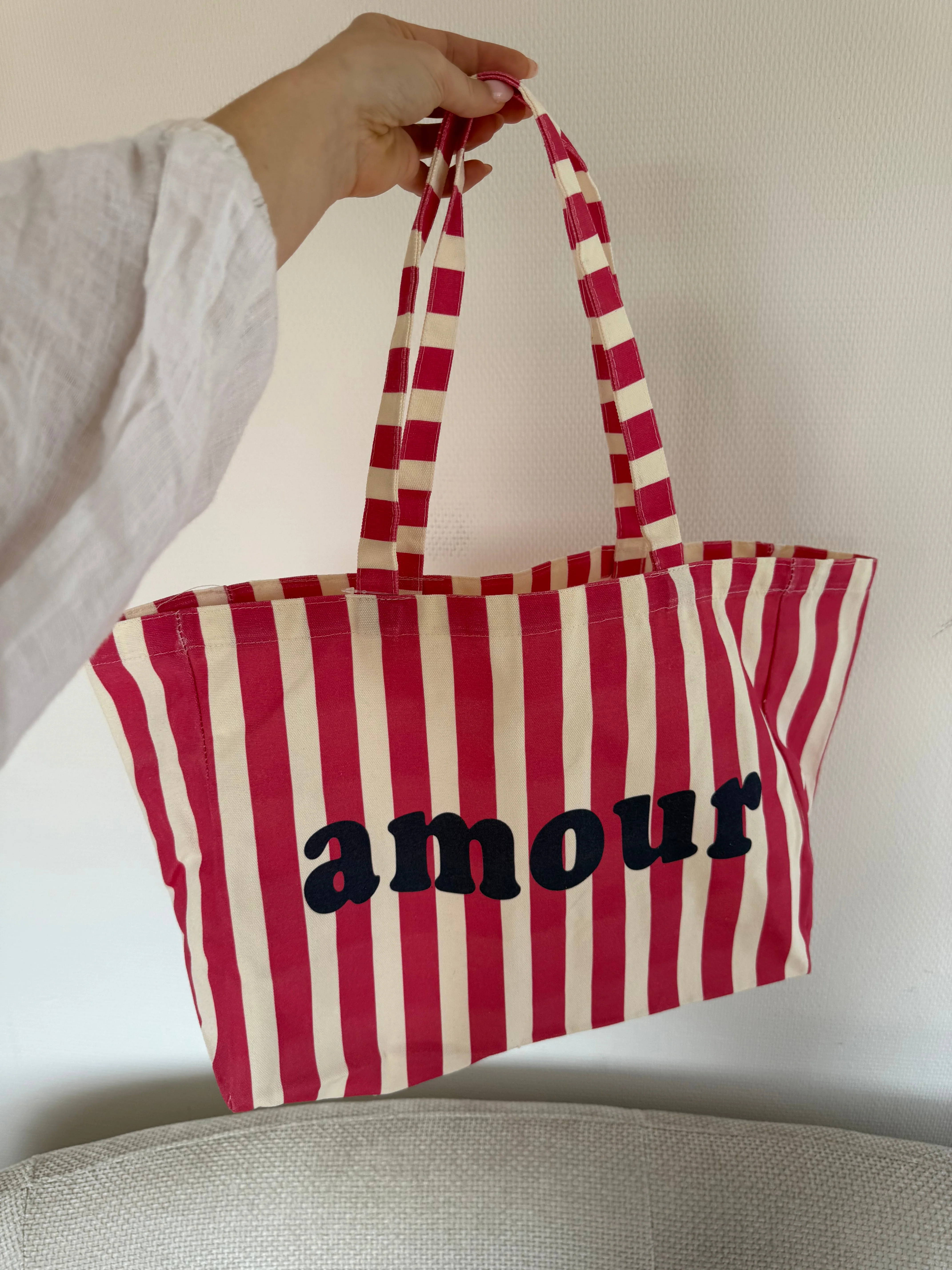 Sac Cabas Amour Rayé Fushia - Image 3