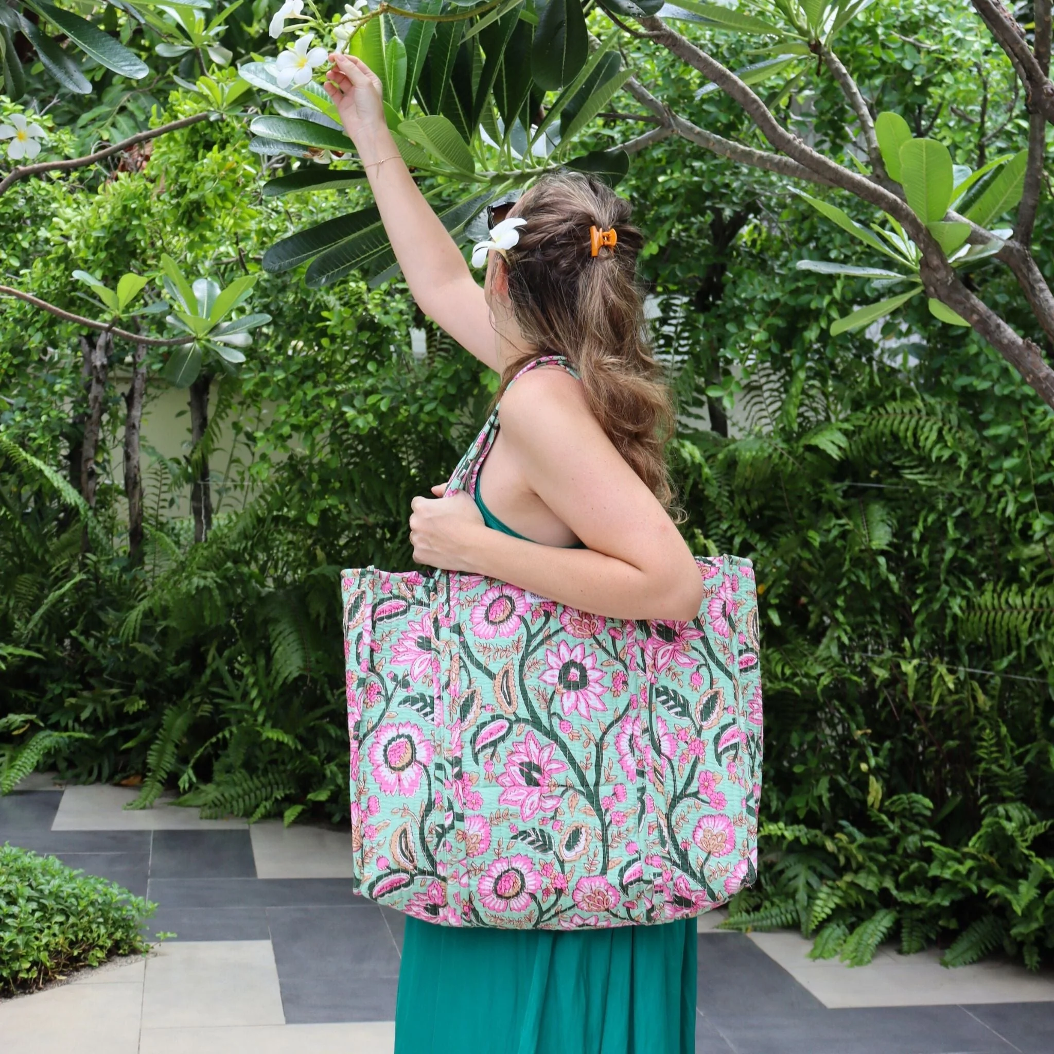 Sac Cabas Réversible Deepa - Mint Floral - Image 3