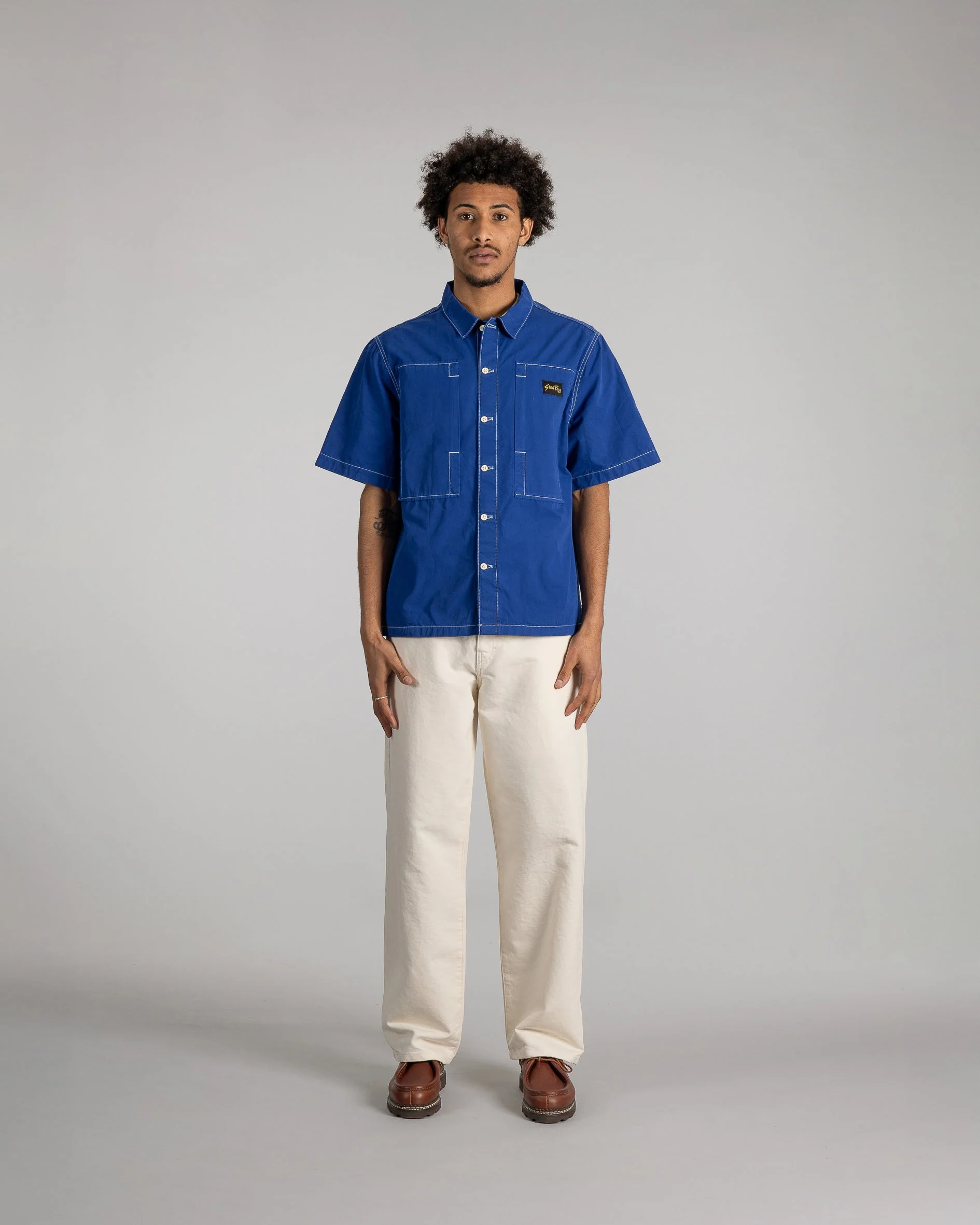 Short Sleeve Painter Shirt - Indigo Poplin - Image 3