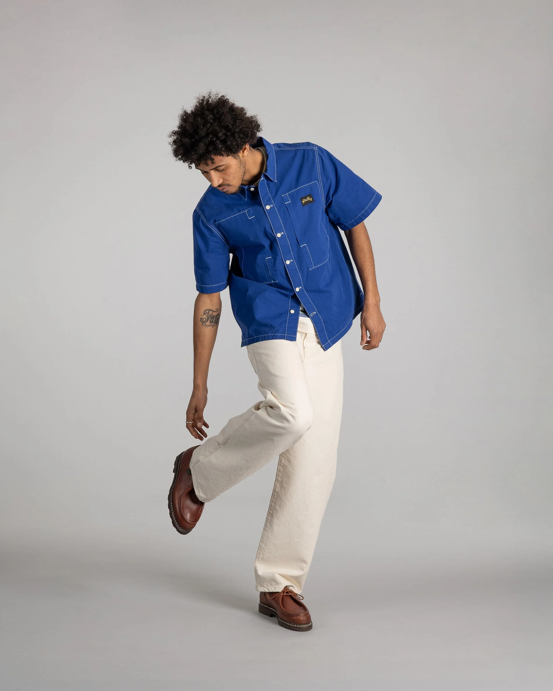 Short Sleeve Painter Shirt - Indigo Poplin - Image 6