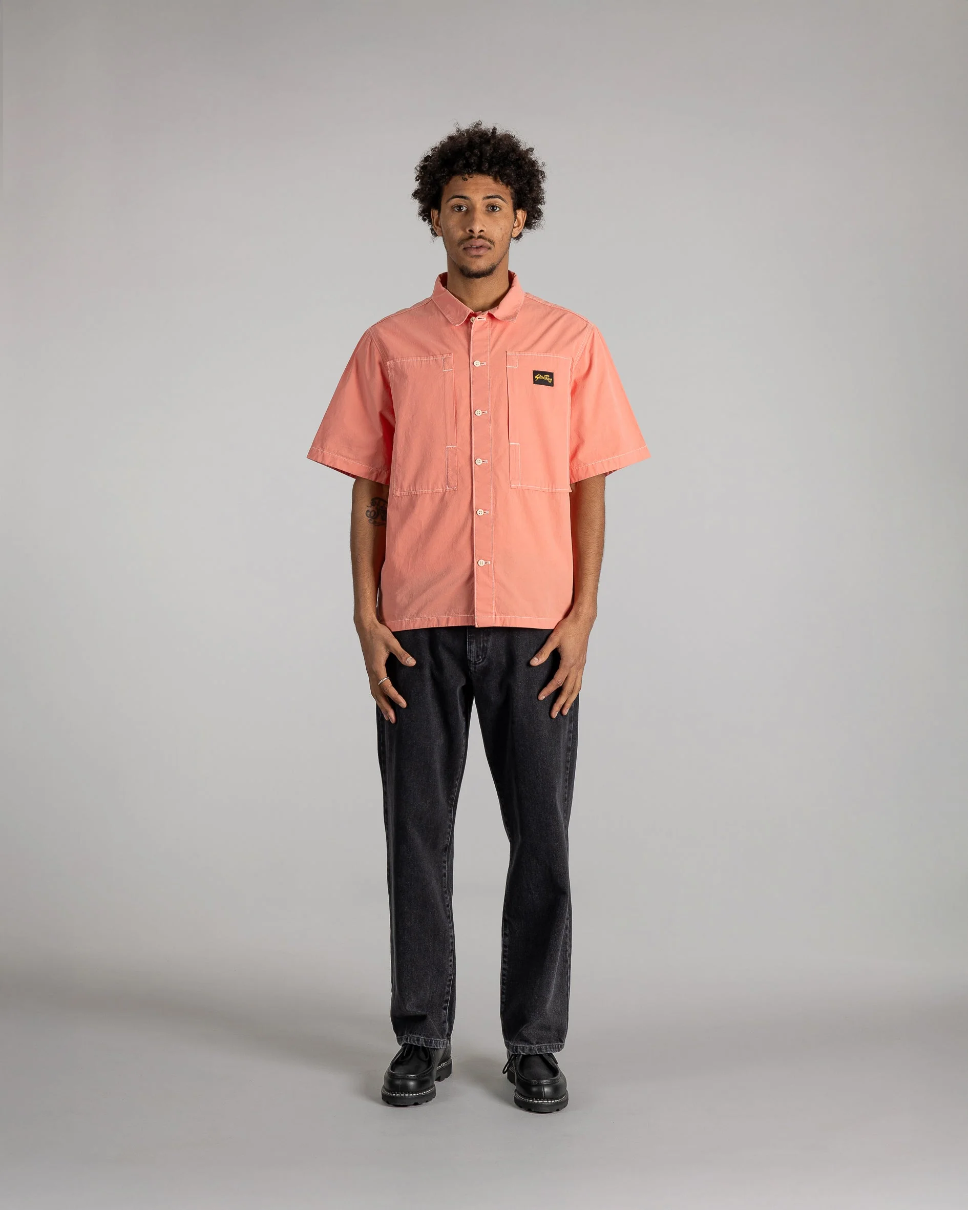 Short Sleeve Painter Shirt - Washed Red - Image 3