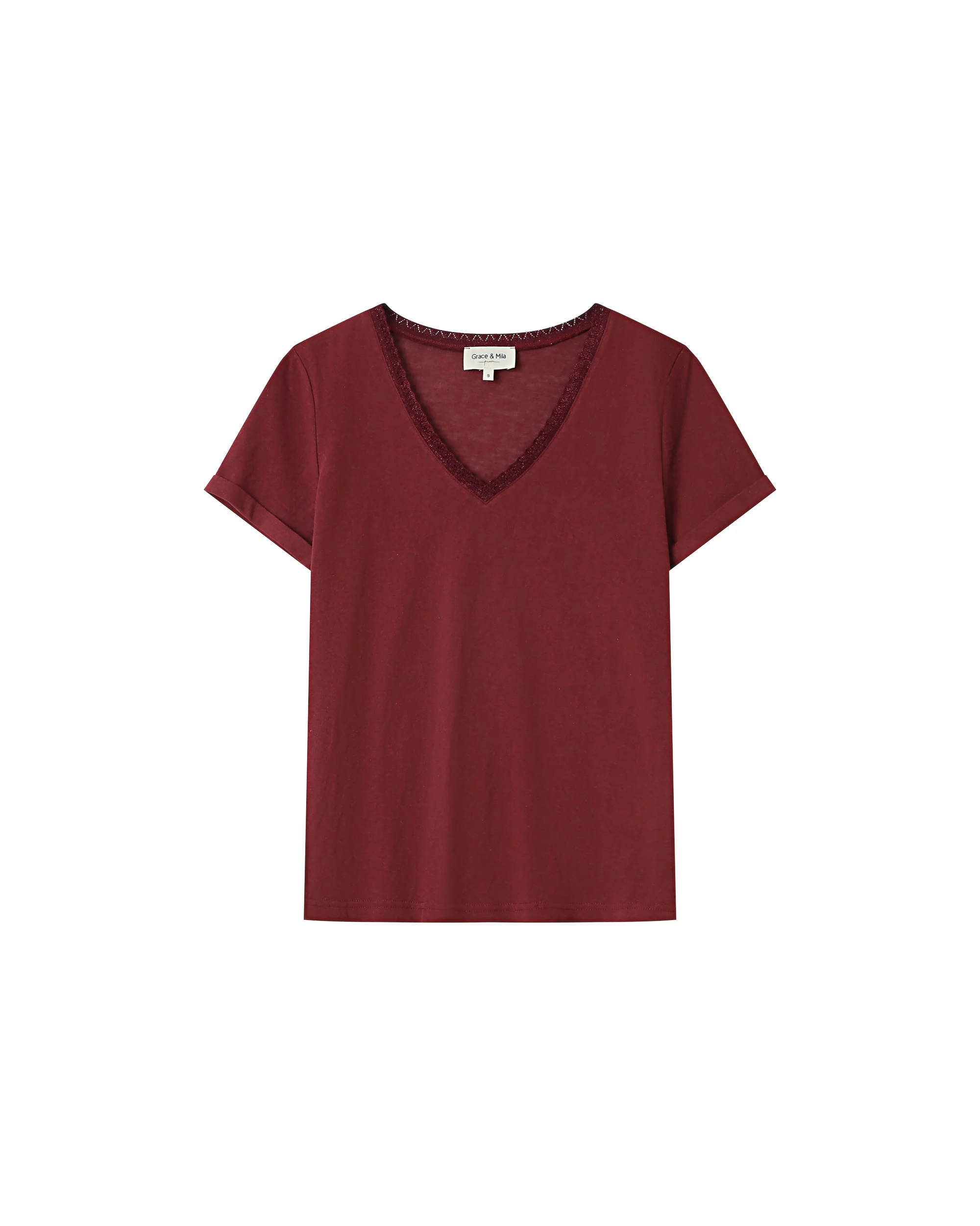 T-Shirt Col V Bordeaux Space - Image 6