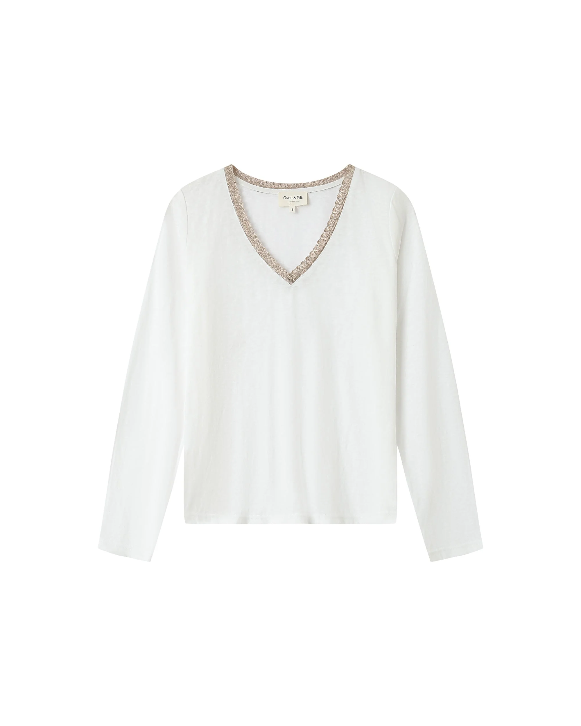 T-Shirt Col V Ivoire Selton - Image 5