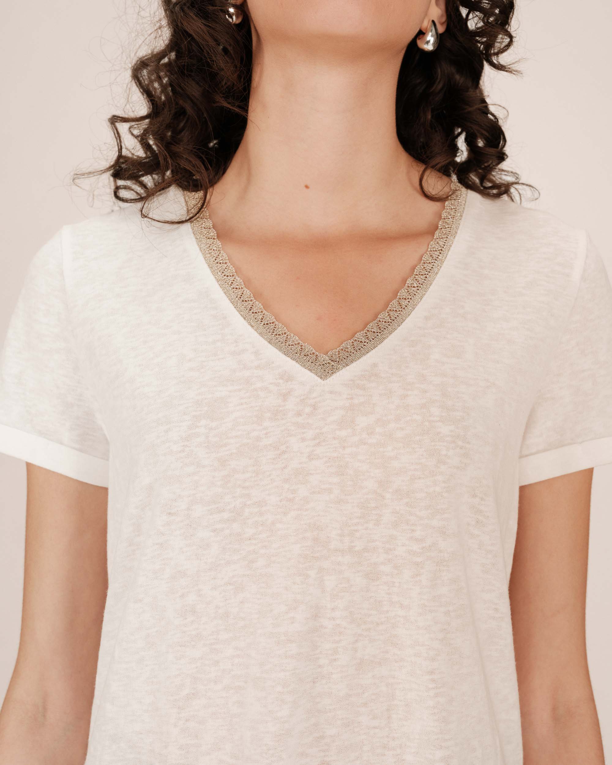 T-Shirt Col V Ivoire Space - Image 2