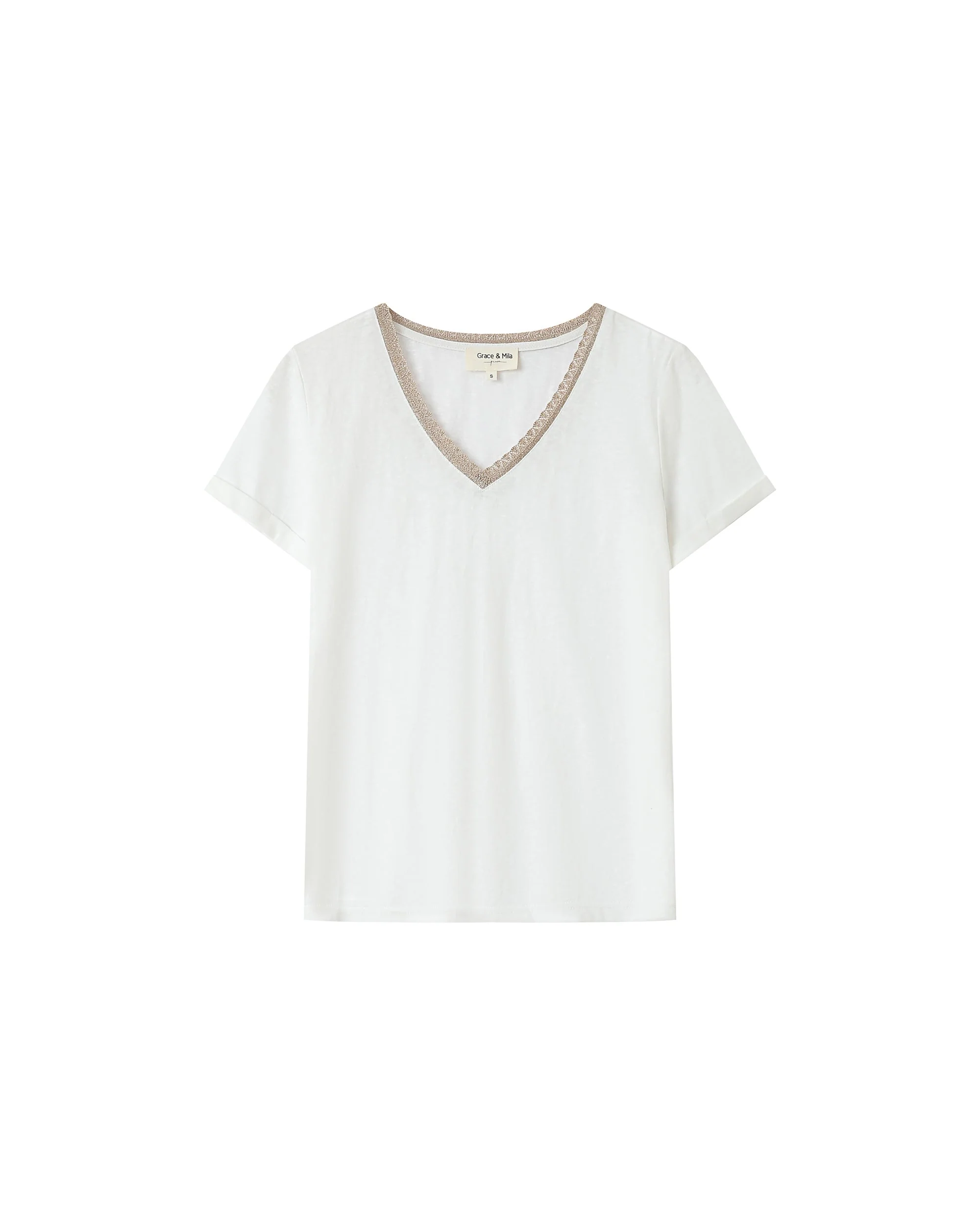 T-Shirt Col V Ivoire Space - Image 5