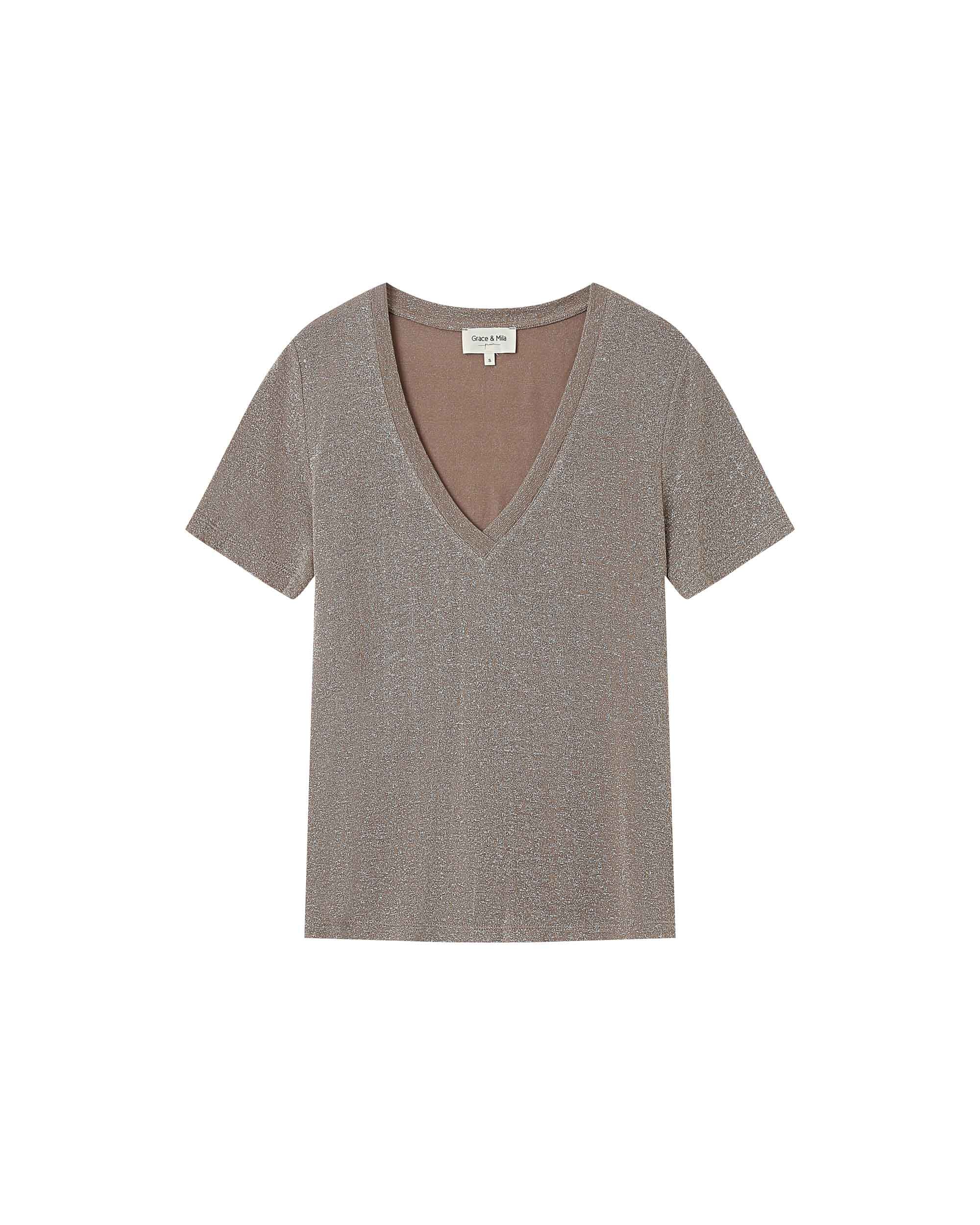 T-Shirt Col V Greige Stardust - Image 5