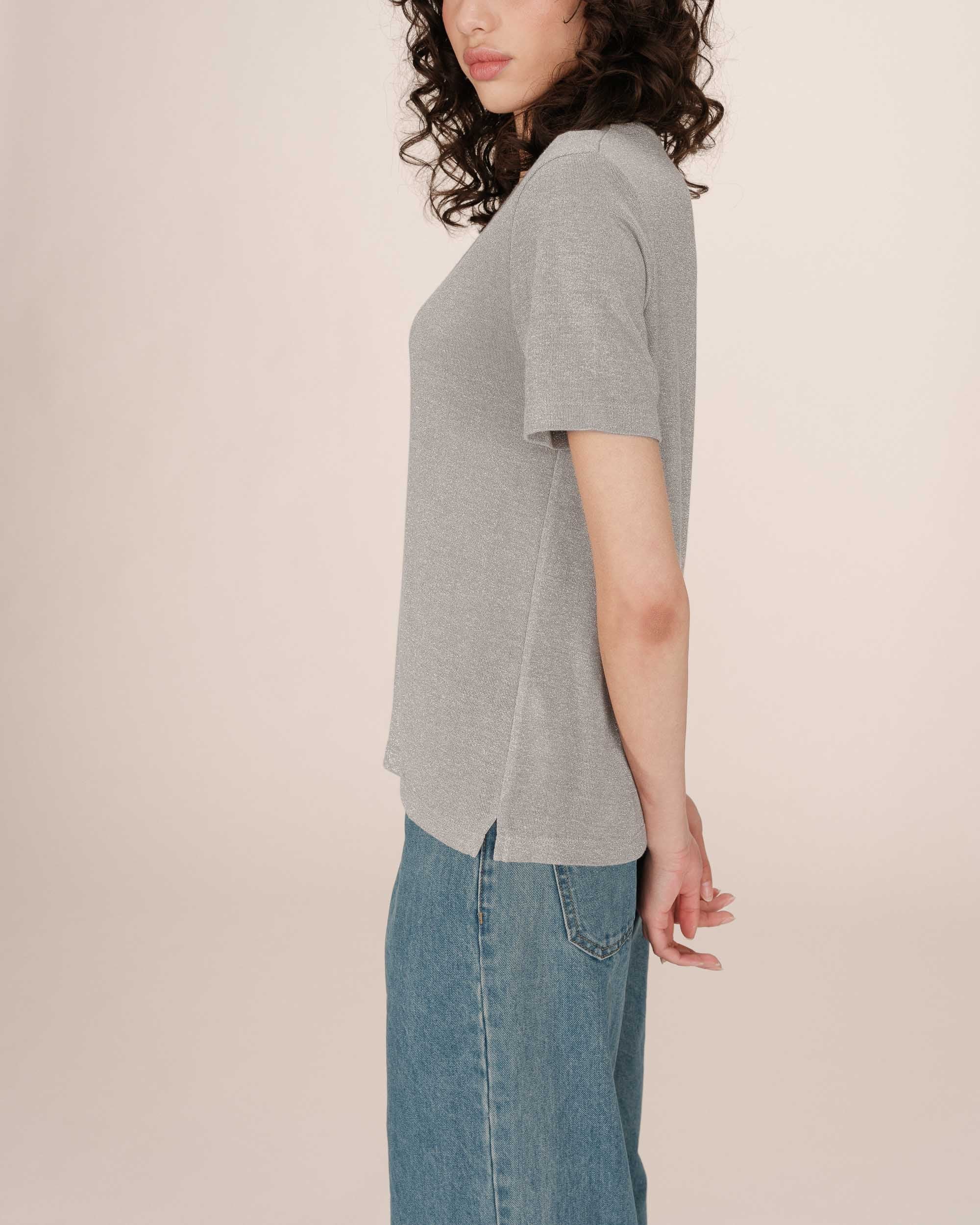 T-Shirt Col V Gris Stardust - Image 4