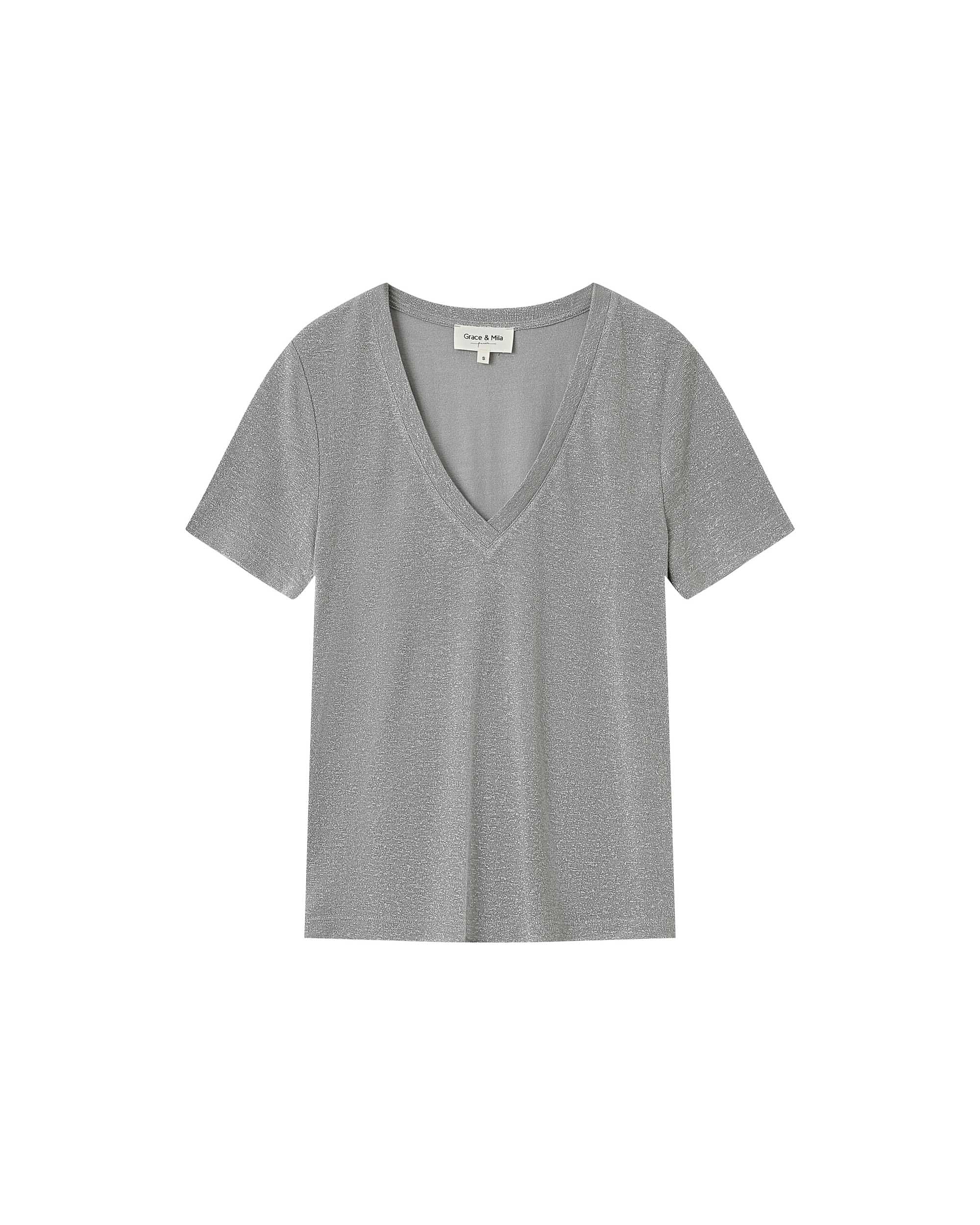 T-Shirt Col V Gris Stardust - Image 6