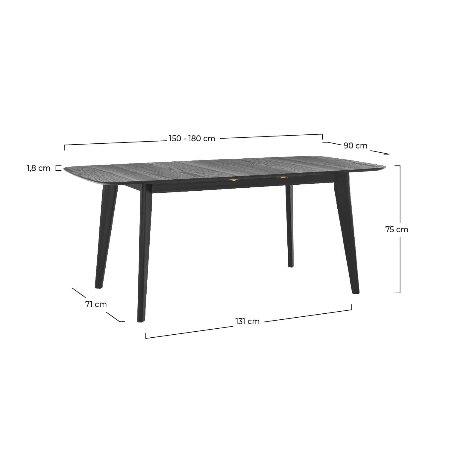 Table rectangulaire Oman 4/6 personnes extensible en bois noir 150/180 cm - Image 3