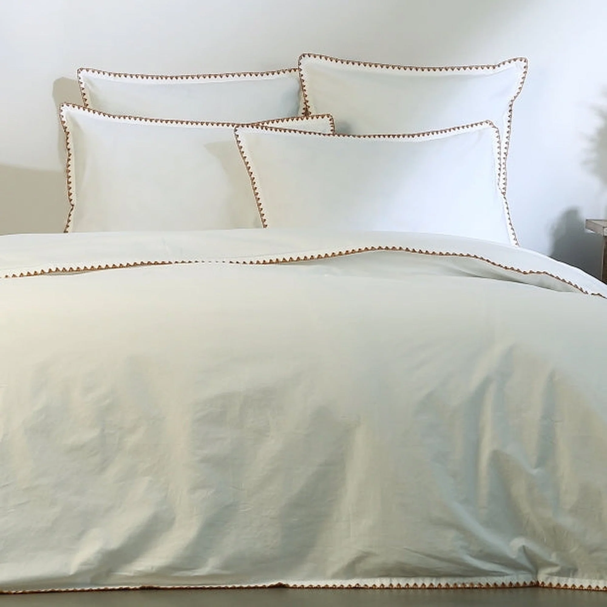 Taie D Oreiller X2 - Percale De Coton - Blanc / Caramel - Zoé - Image 6