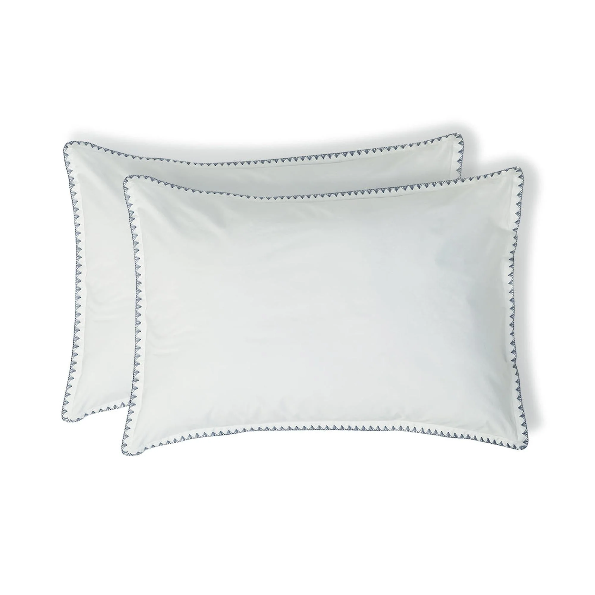 Taie D Oreiller X2 - Percale De Coton - Blanc / Bleu Denim - Zoé - Image 3