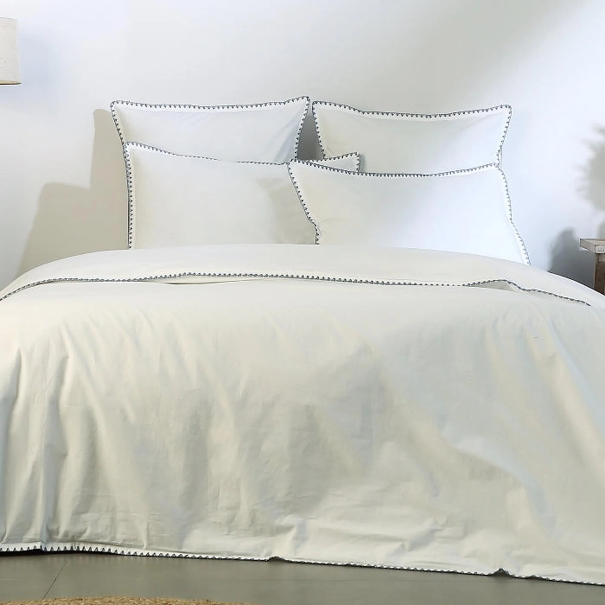 Taie D Oreiller X2 - Percale De Coton - Blanc / Bleu Denim - Zoé - Image 8