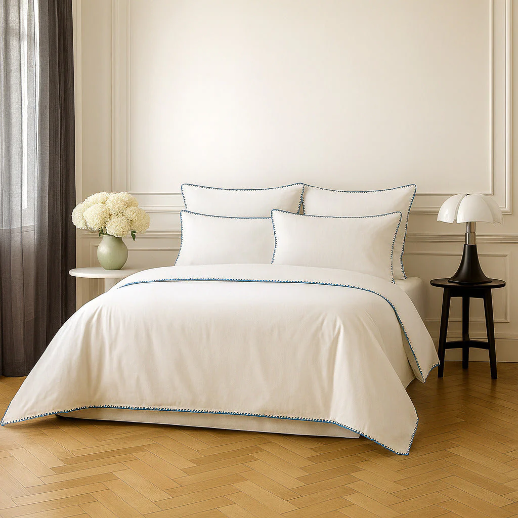 Taie D Oreiller X2 - Percale De Coton - Blanc / Bleu Denim - Zoé - Image 9