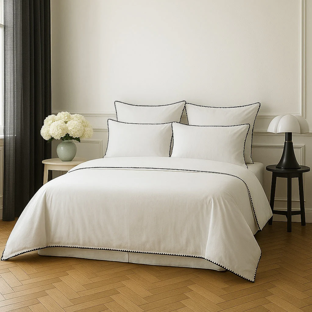 Taie D Oreiller X2 - Percale De Coton - Blanc / Noir - Zoé - Image 3