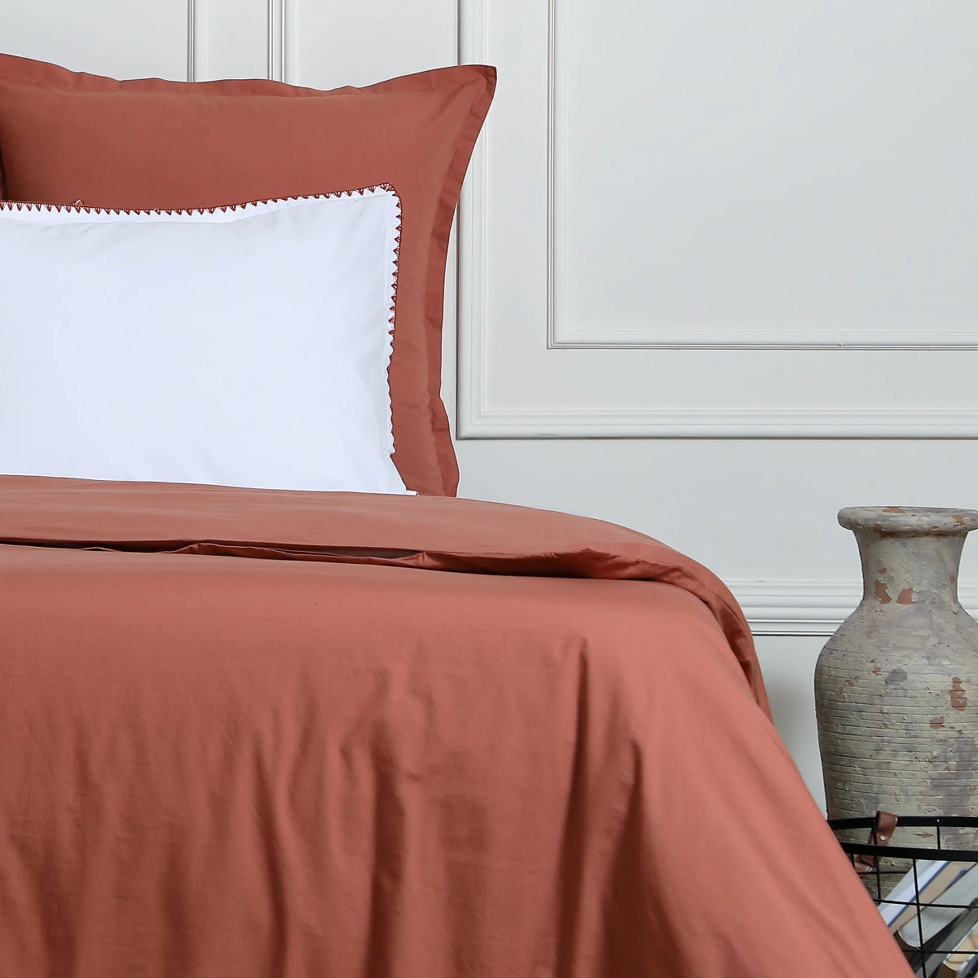 Taie D'Oreiller (X2) - Percale De Coton - Rouge Toscane - Nina - Image 6
