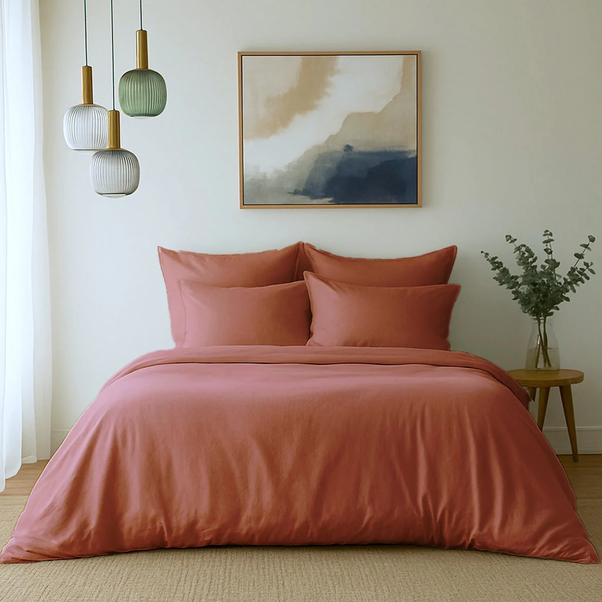 Taie D'Oreiller (X2) - Satin Lavé De Coton Bio - Terracotta - Gaia - Image 2