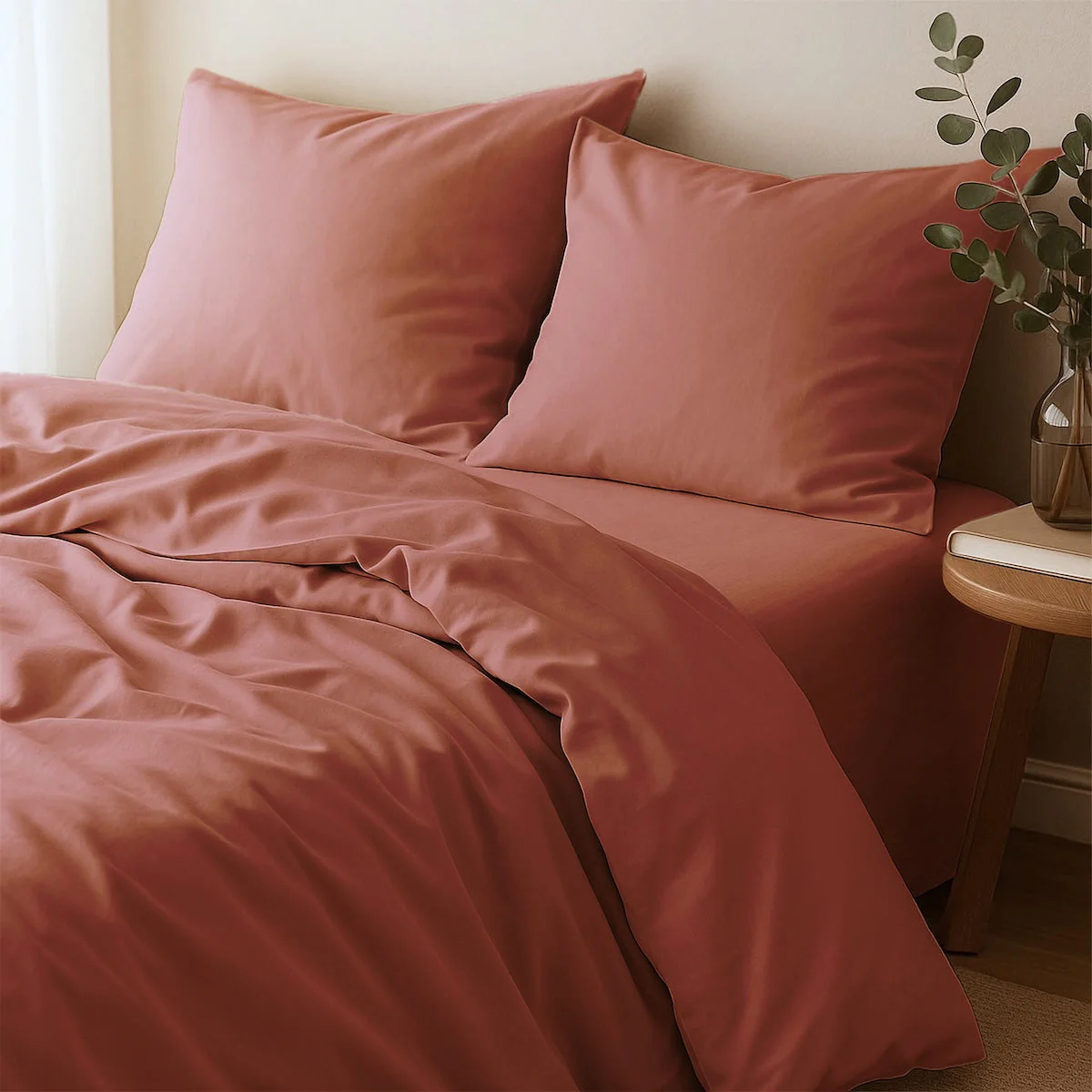 Taie D'Oreiller (X2) - Satin Lavé De Coton Bio - Terracotta - Gaia - Image 3