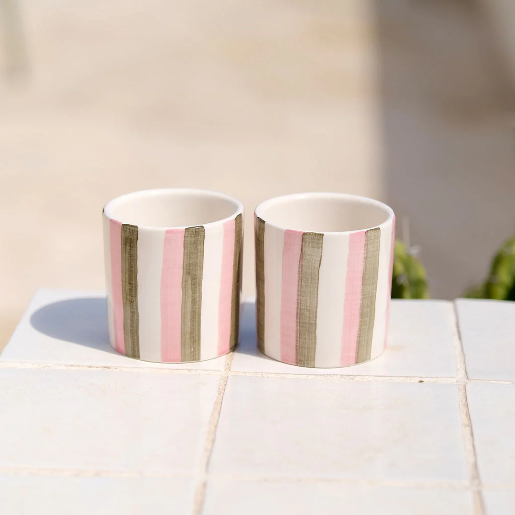 Lot de 2 Tasses À Espresso En Céramique - Rayures Rose/Vert - Image 2