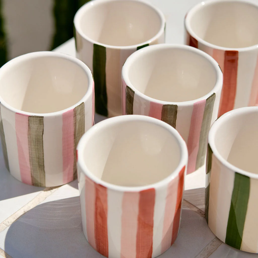 Lot de 2 Tasses À Espresso En Céramique - Rayures Rose/Vert - Image 4