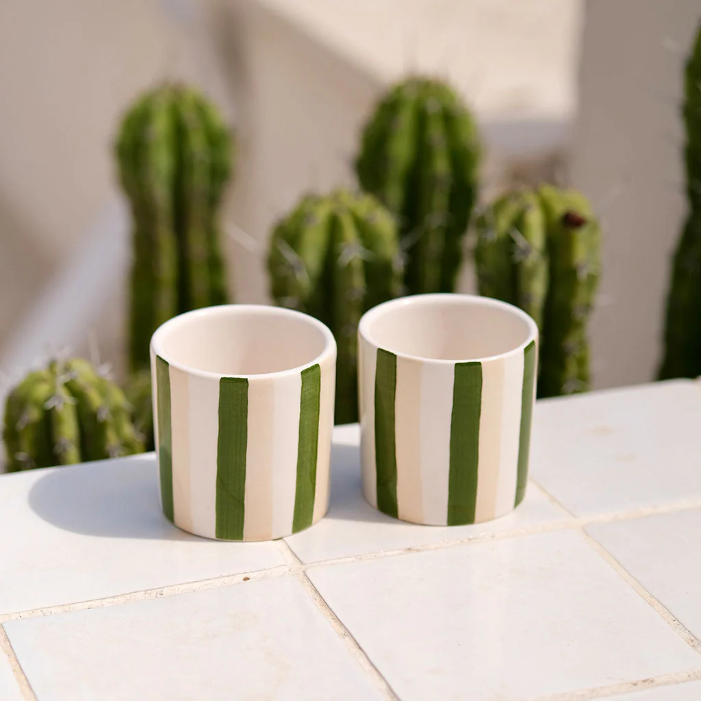 Lot de 2 Tasses À Espresso En Céramique - Rayures Vert/Beige - Image 3