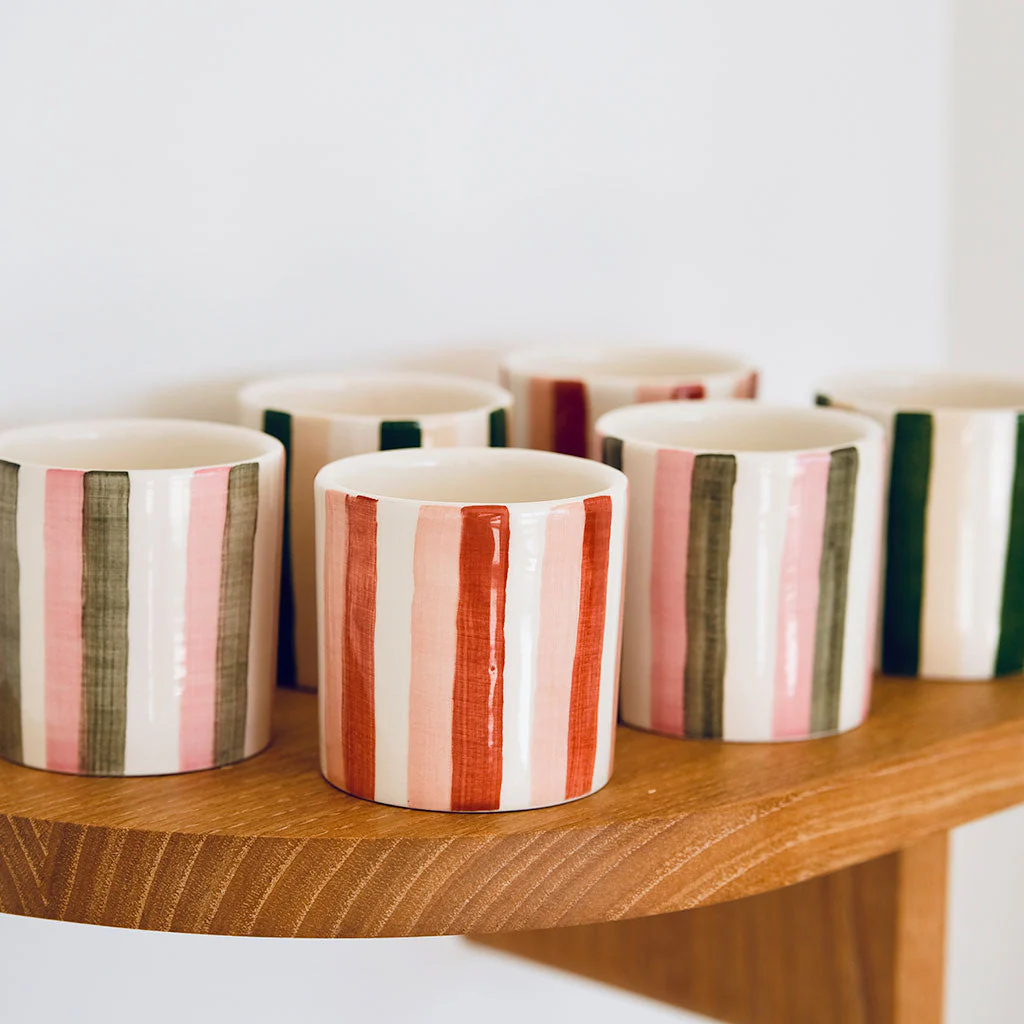 Lot de 2 Tasses À Espresso En Céramique - Rayures Vert/Beige - Image 4