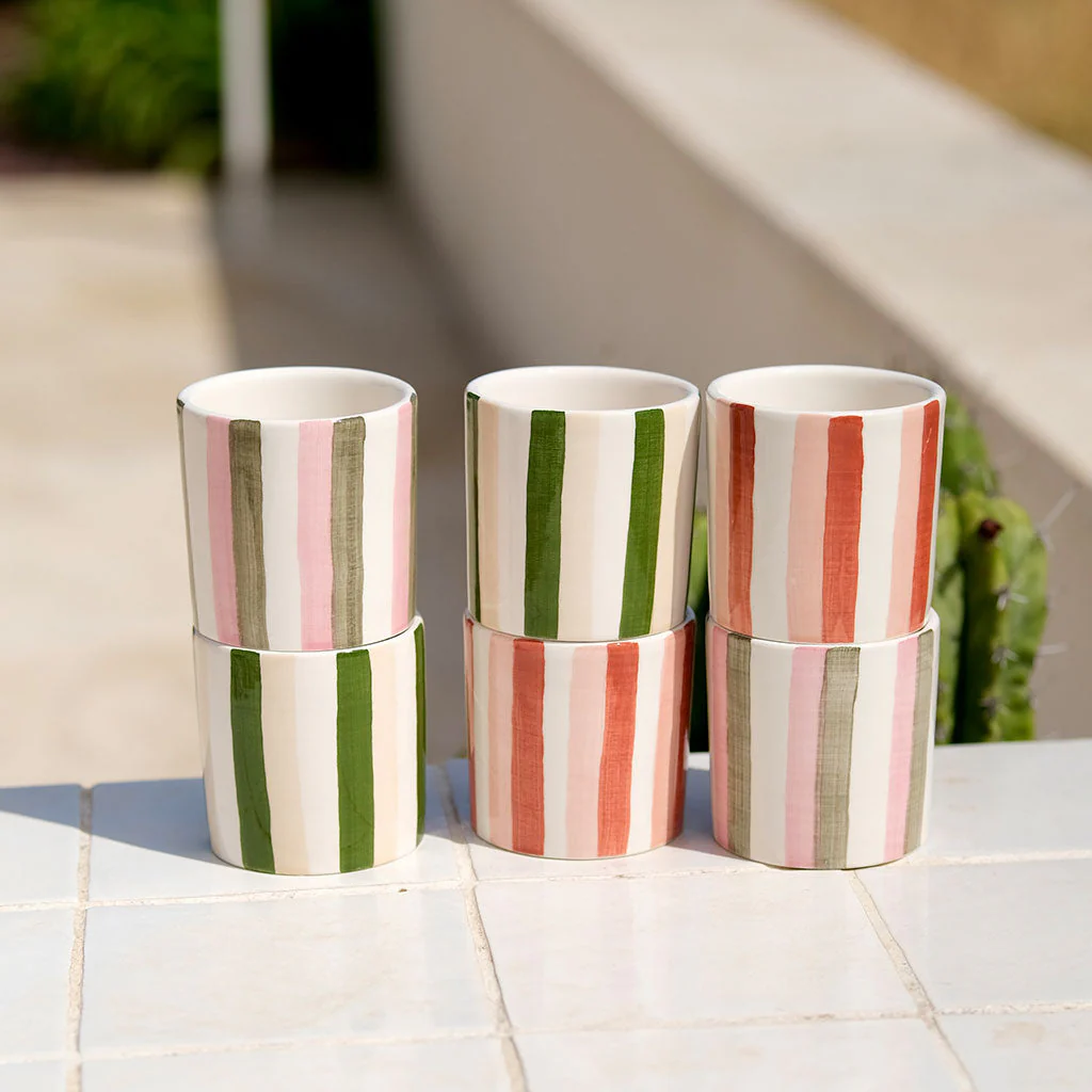 Lot de 2 Tasses À Espresso En Céramique - Rayures Vert/Beige - Image 8