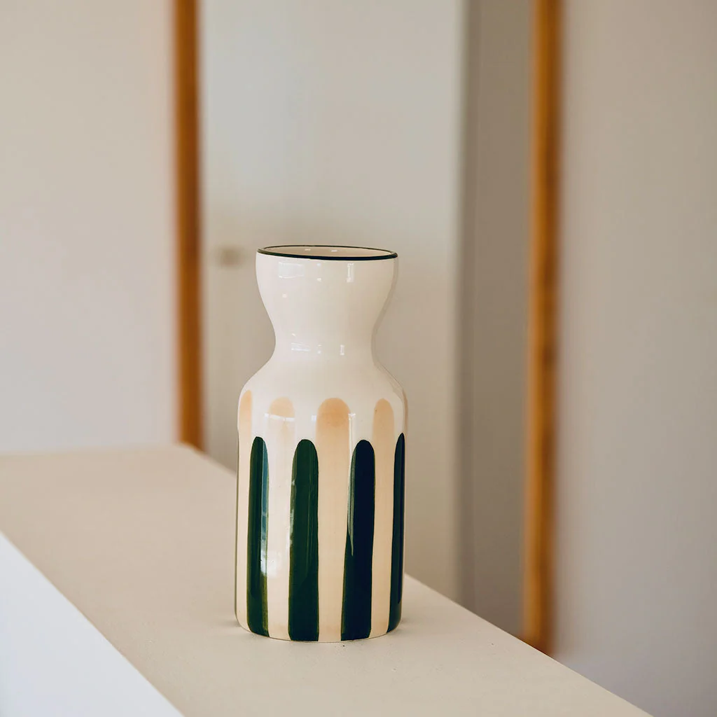 Totem En Céramique Mediterranea - Rayures Vert/Beige - Image 3