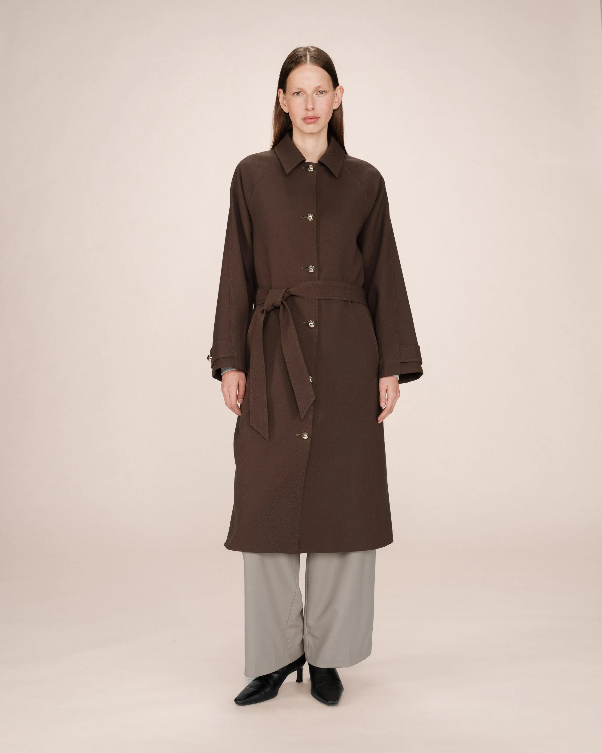 Trench Long Boutons Dorés Chocolat Scott - Image 2