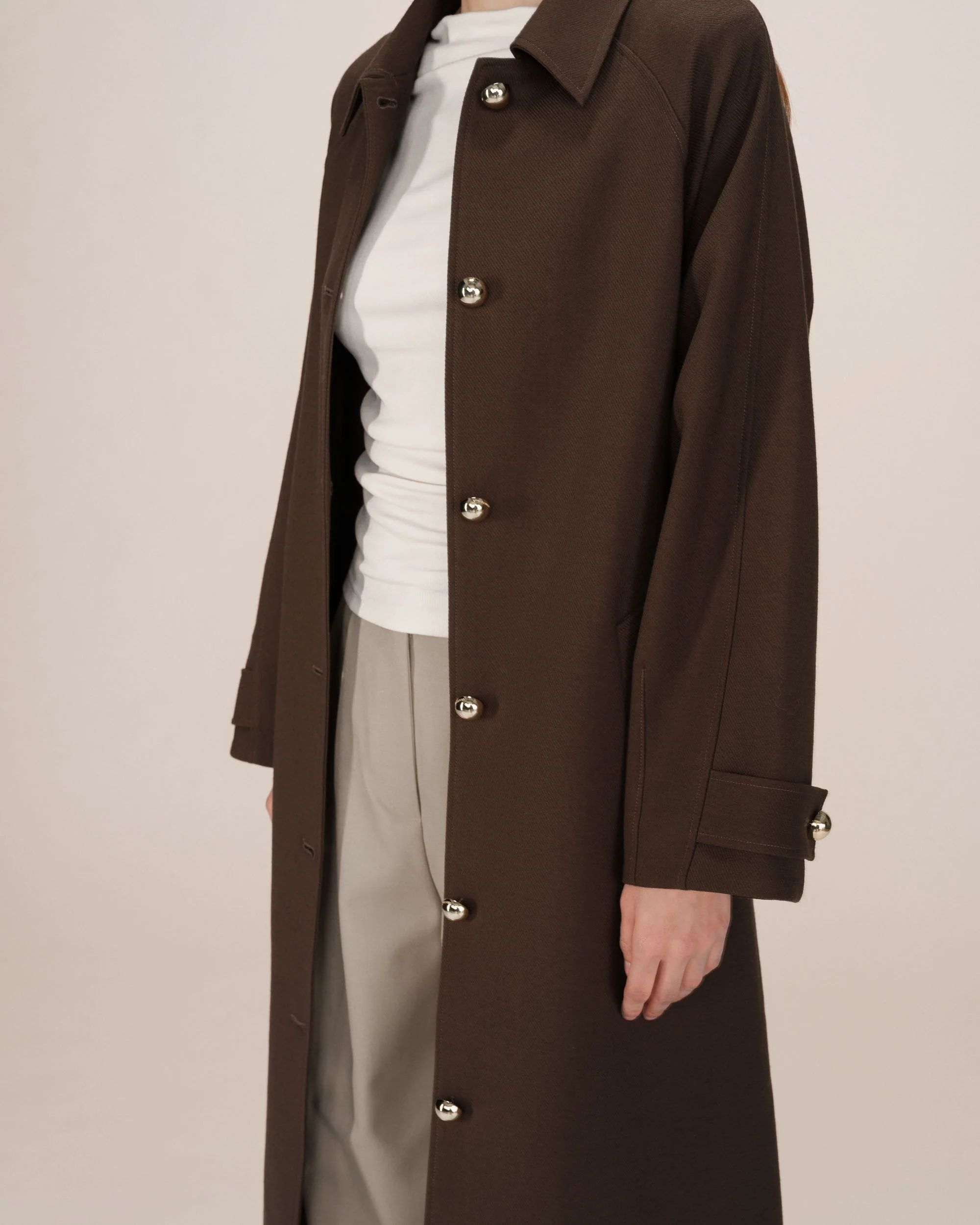 Trench Long Boutons Dorés Chocolat Scott - Image 3