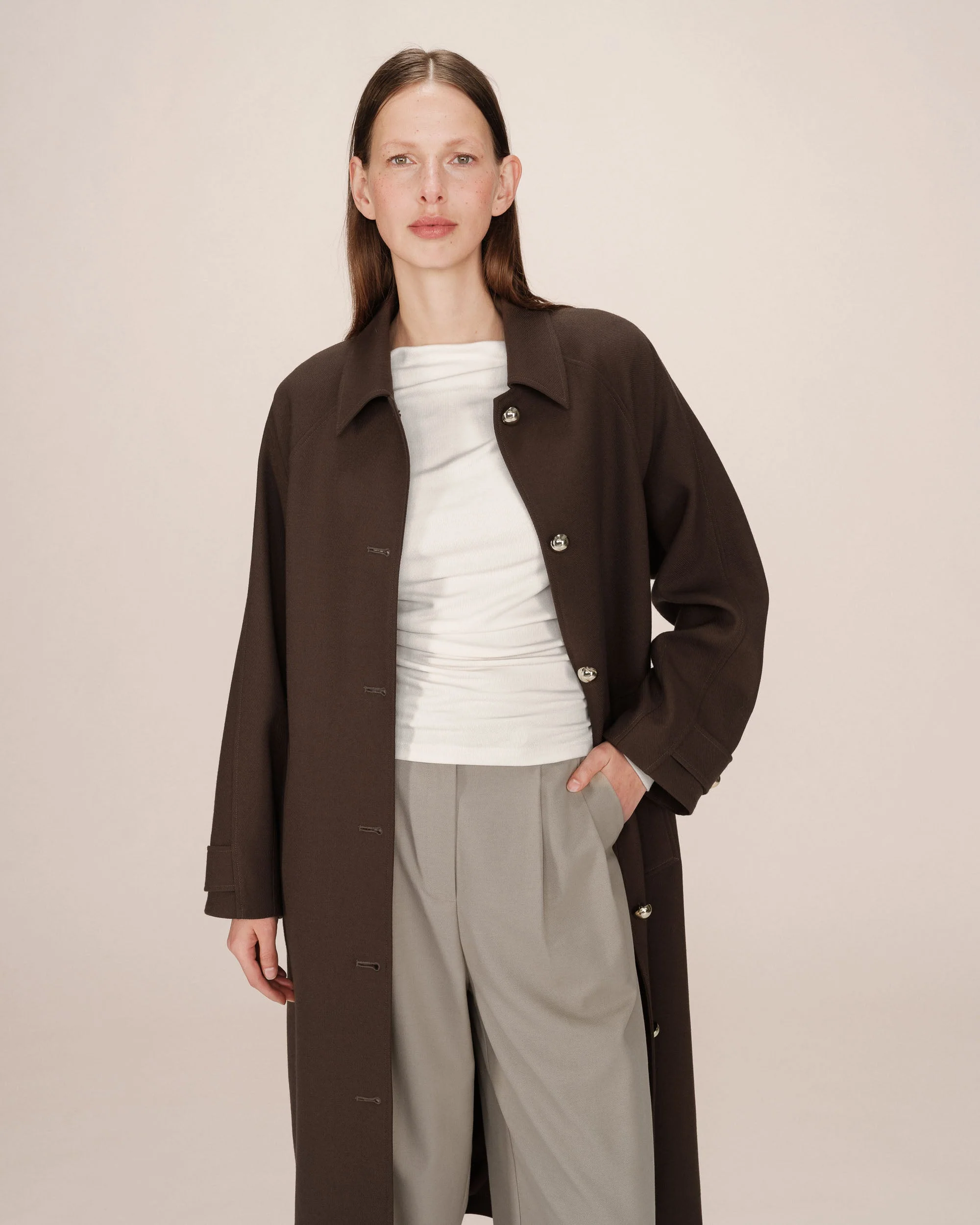 Trench Long Boutons Dorés Chocolat Scott - Image 4