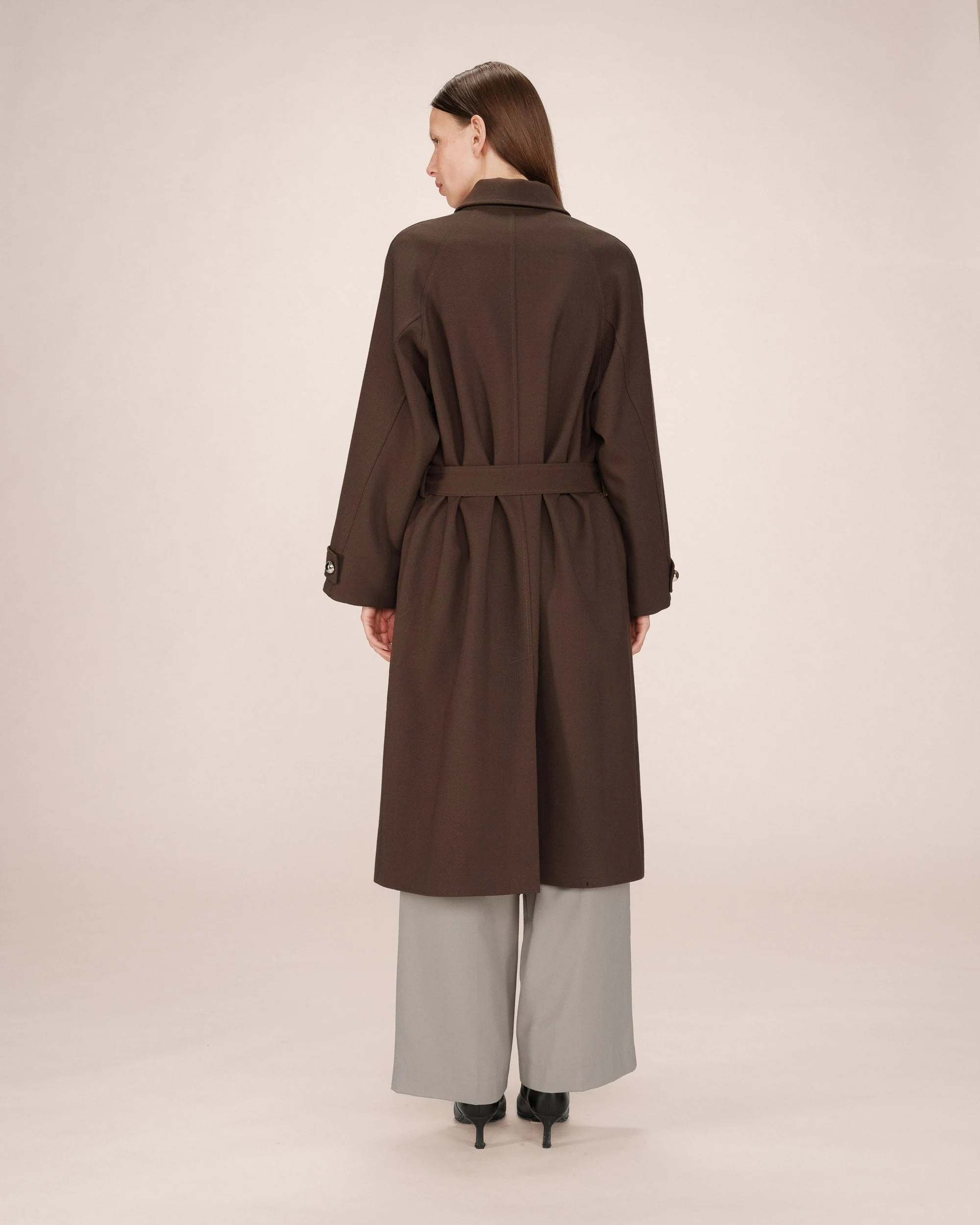 Trench Long Boutons Dorés Chocolat Scott - Image 7