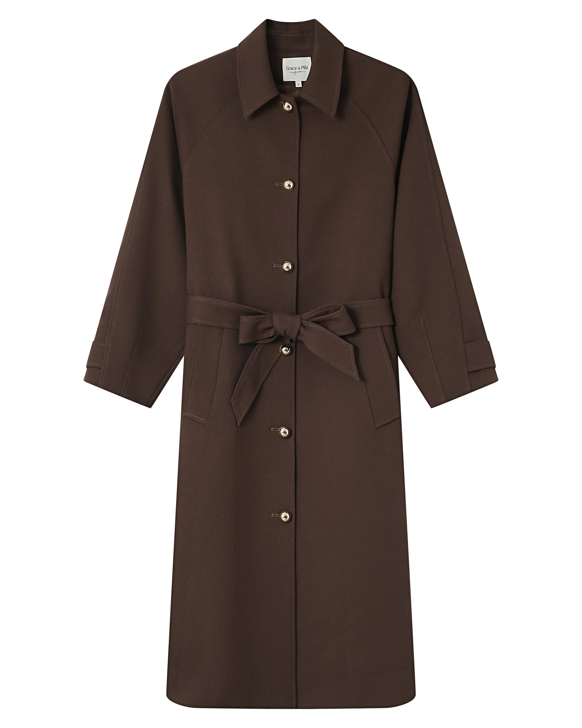 Trench Long Boutons Dorés Chocolat Scott - Image 8