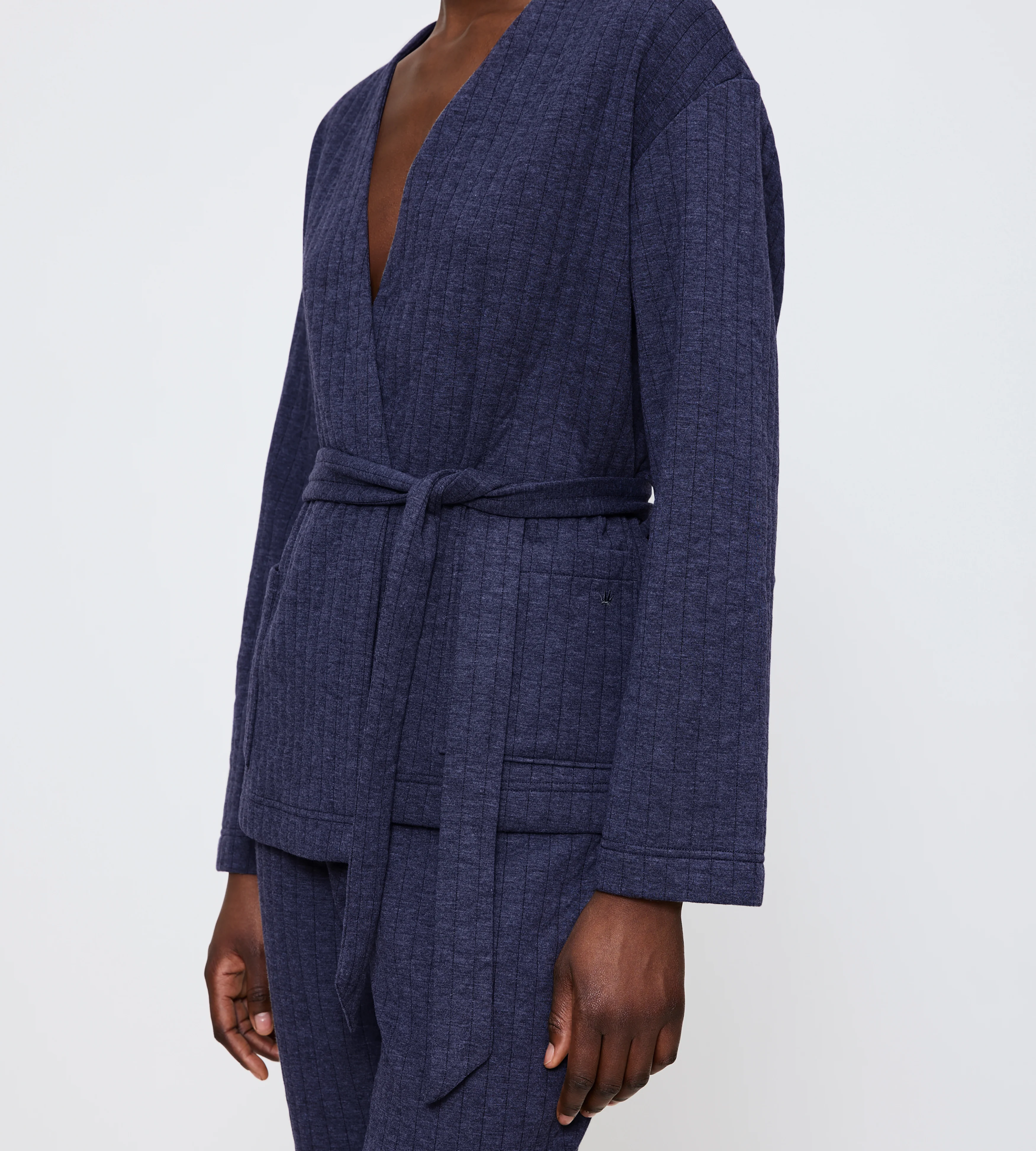 Haut Manches Longues Noué Cozy Comfort Robe Top Quilted - Blue - Dark Combination - Image 3