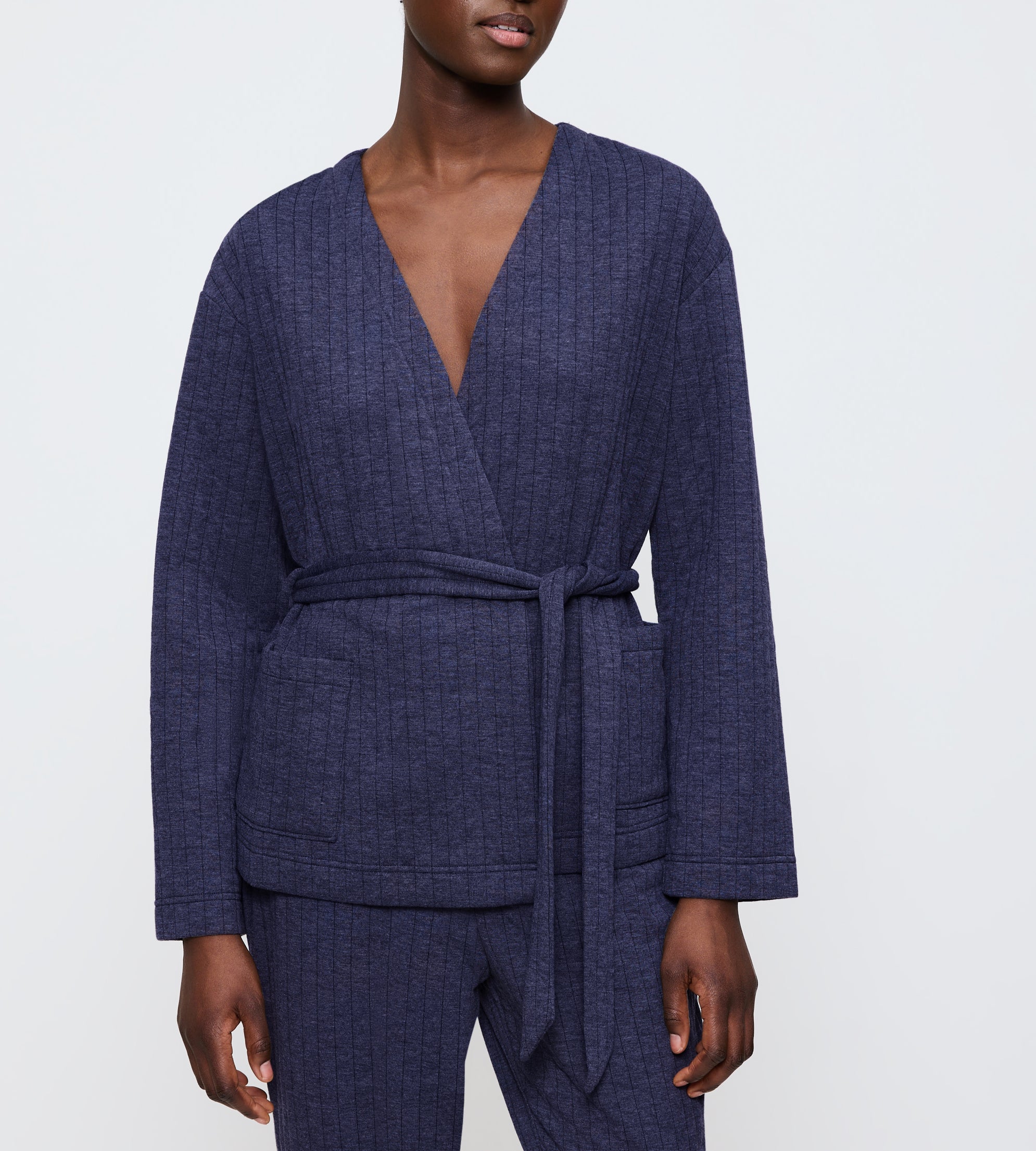 Haut Manches Longues Noué Cozy Comfort Robe Top Quilted - Blue - Dark Combination - Image 4