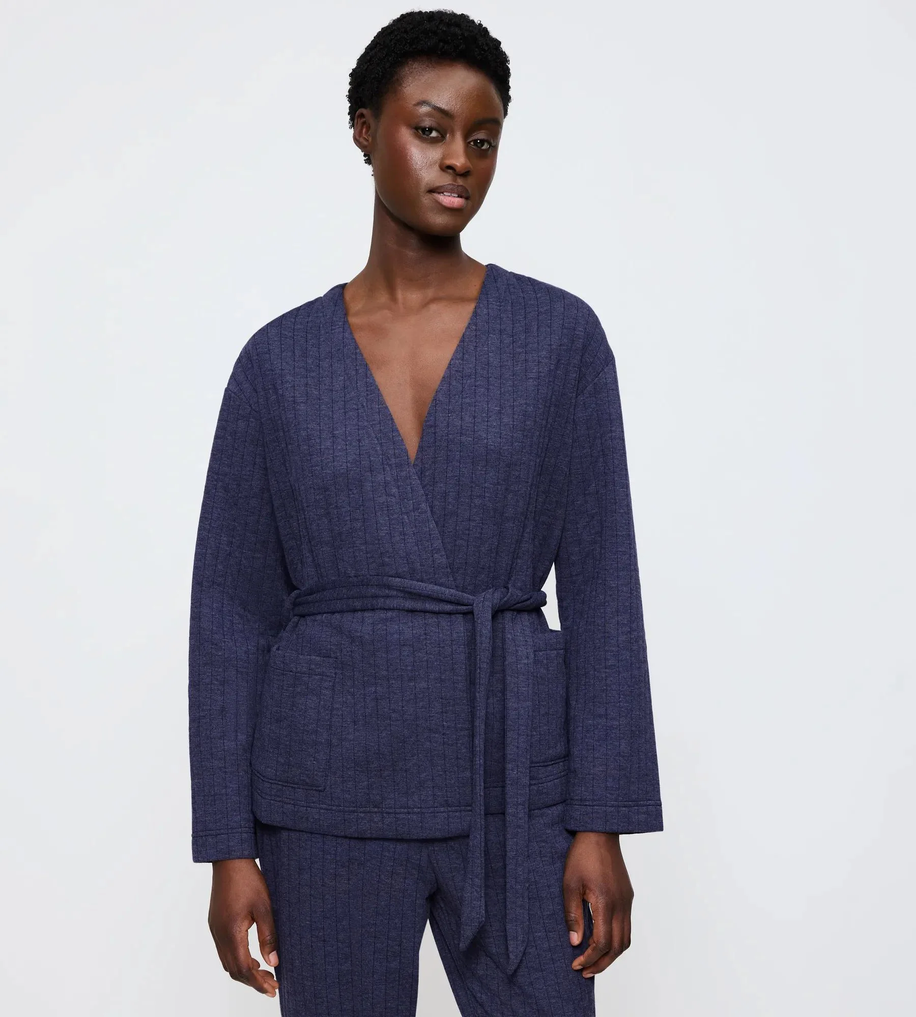 Haut Manches Longues Noué Cozy Comfort Robe Top Quilted - Blue - Dark Combination - Image 6
