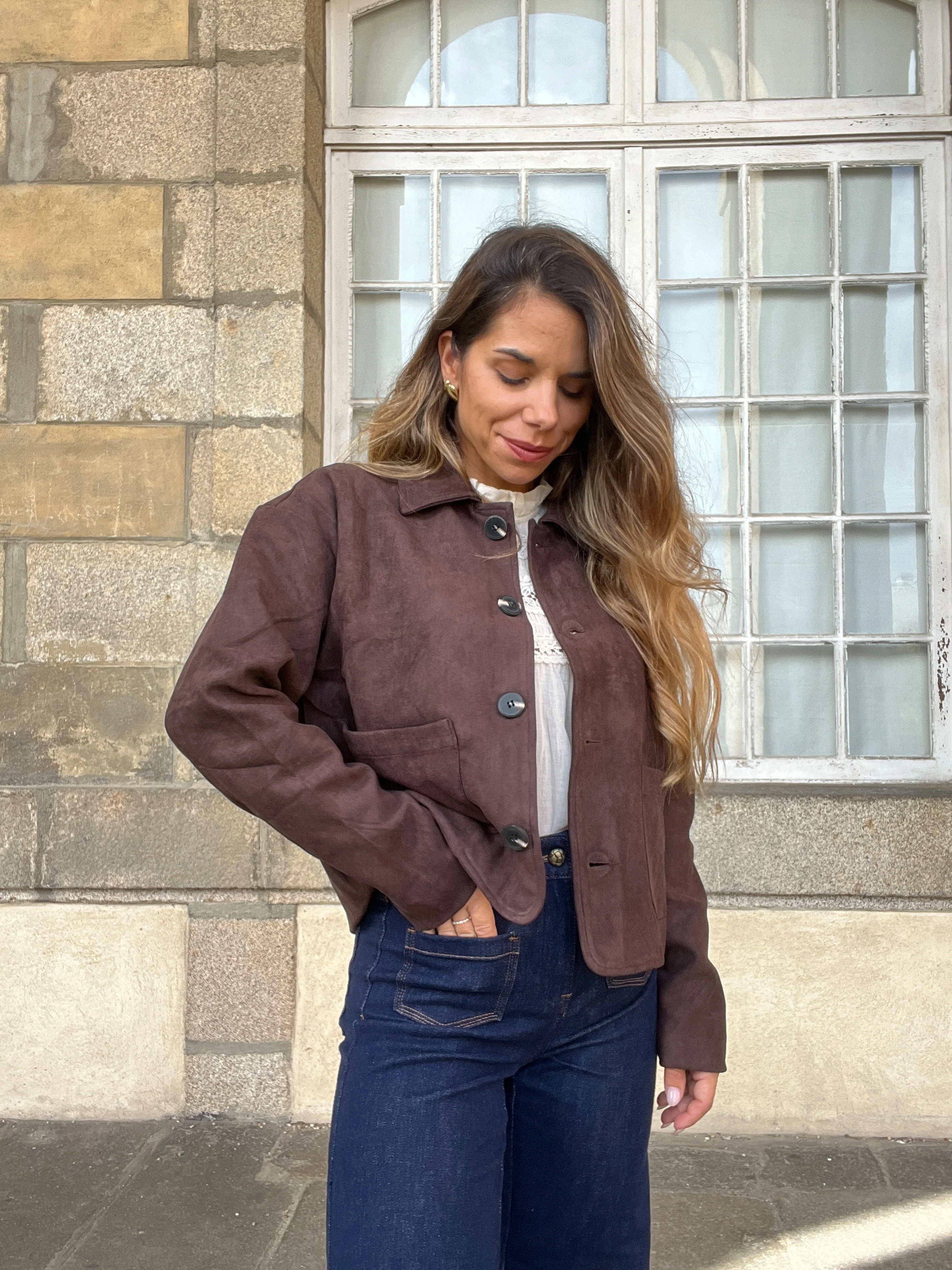 Veste Effet Suédine Thelma Chocolat - Image 3
