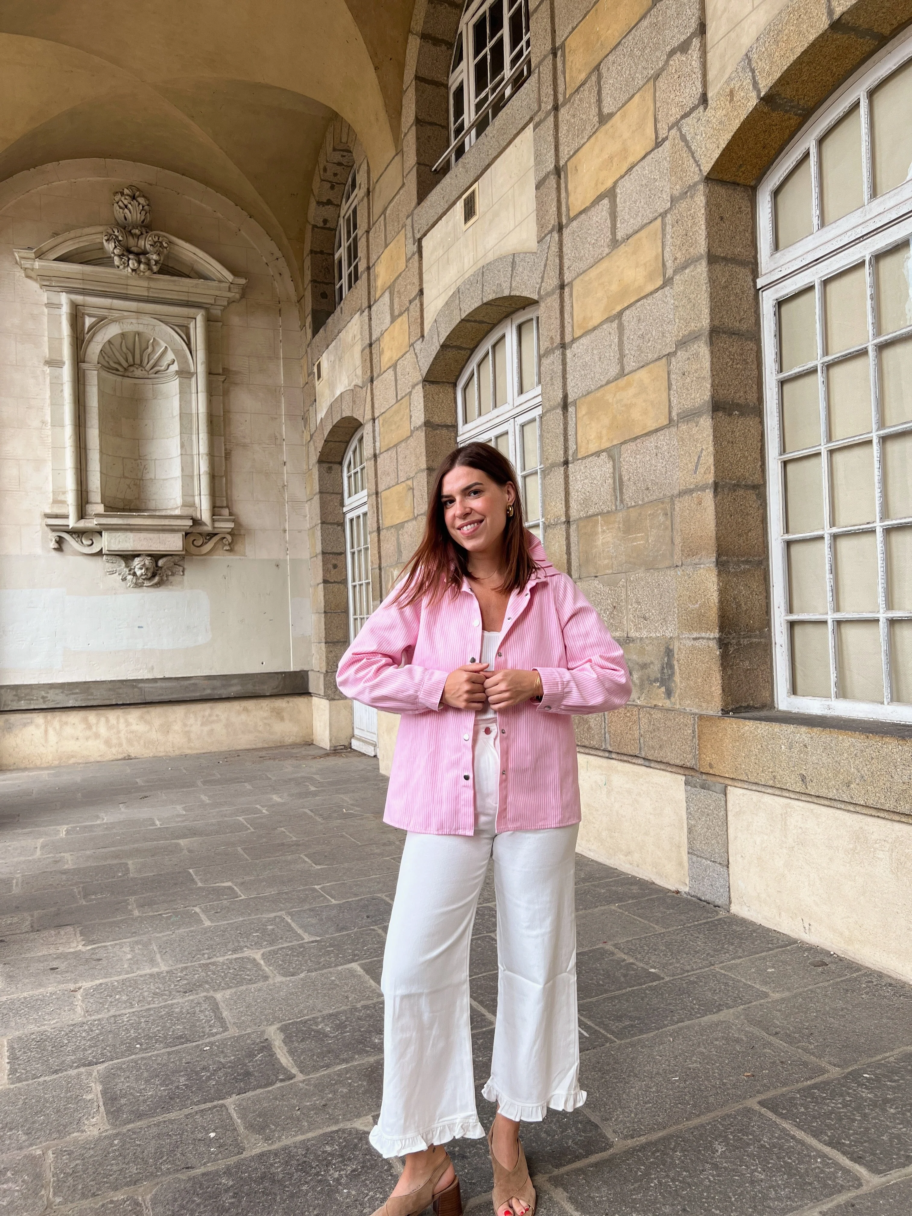 Veste En Jean Céleste À Rayures - Roses - Image 11