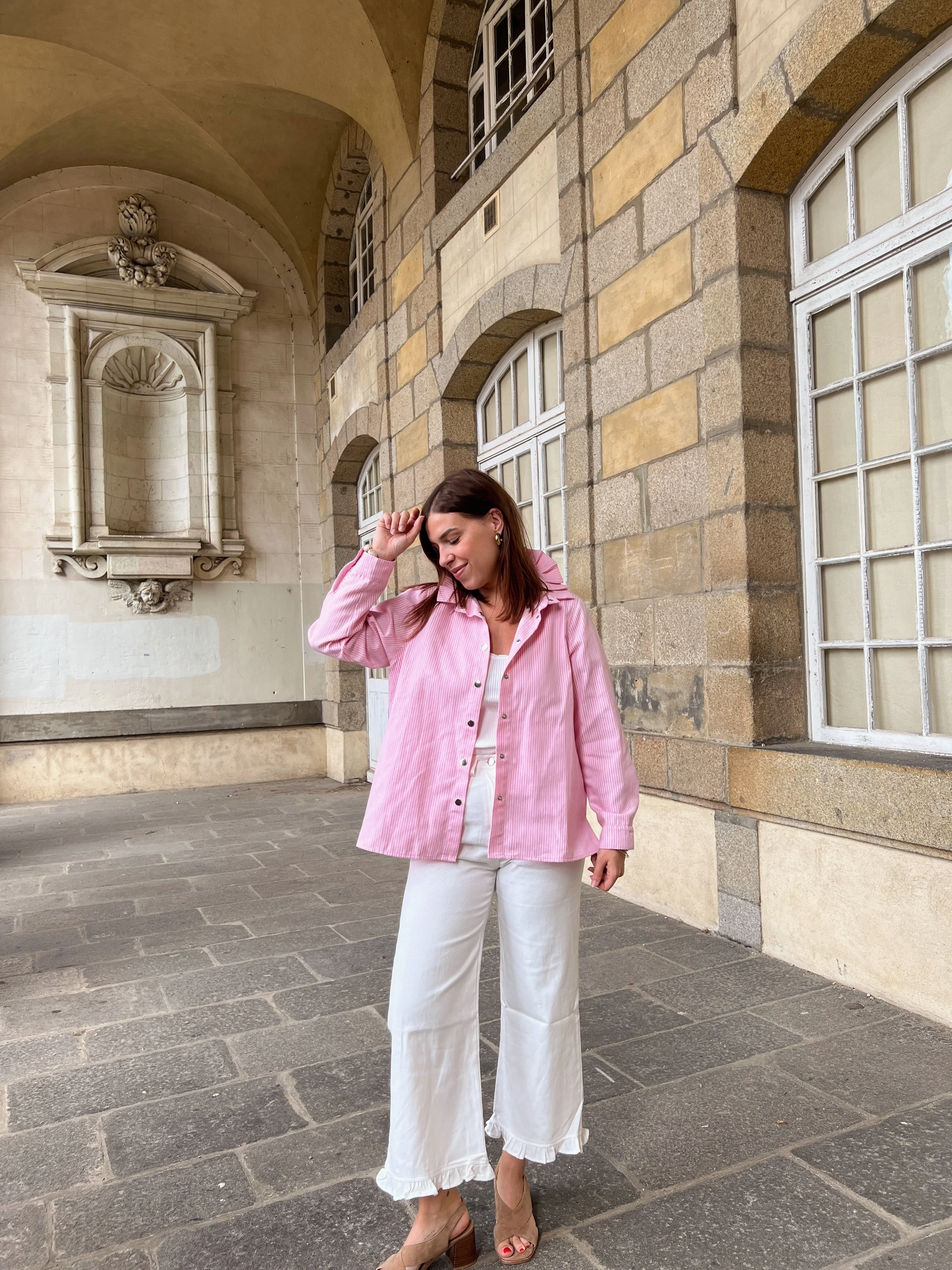 Veste En Jean Céleste À Rayures - Roses - Image 12