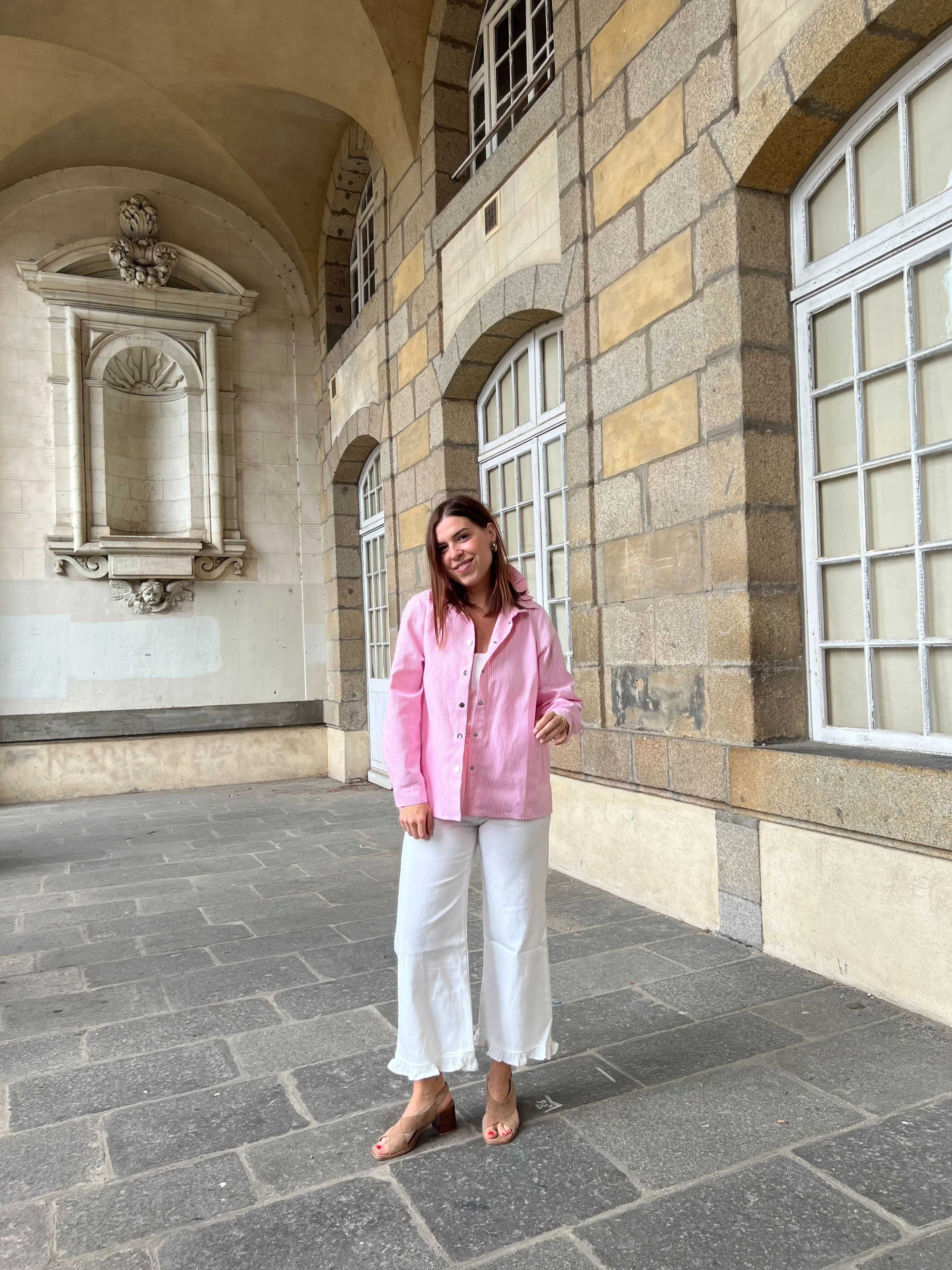 Veste En Jean Céleste À Rayures - Roses - Image 14